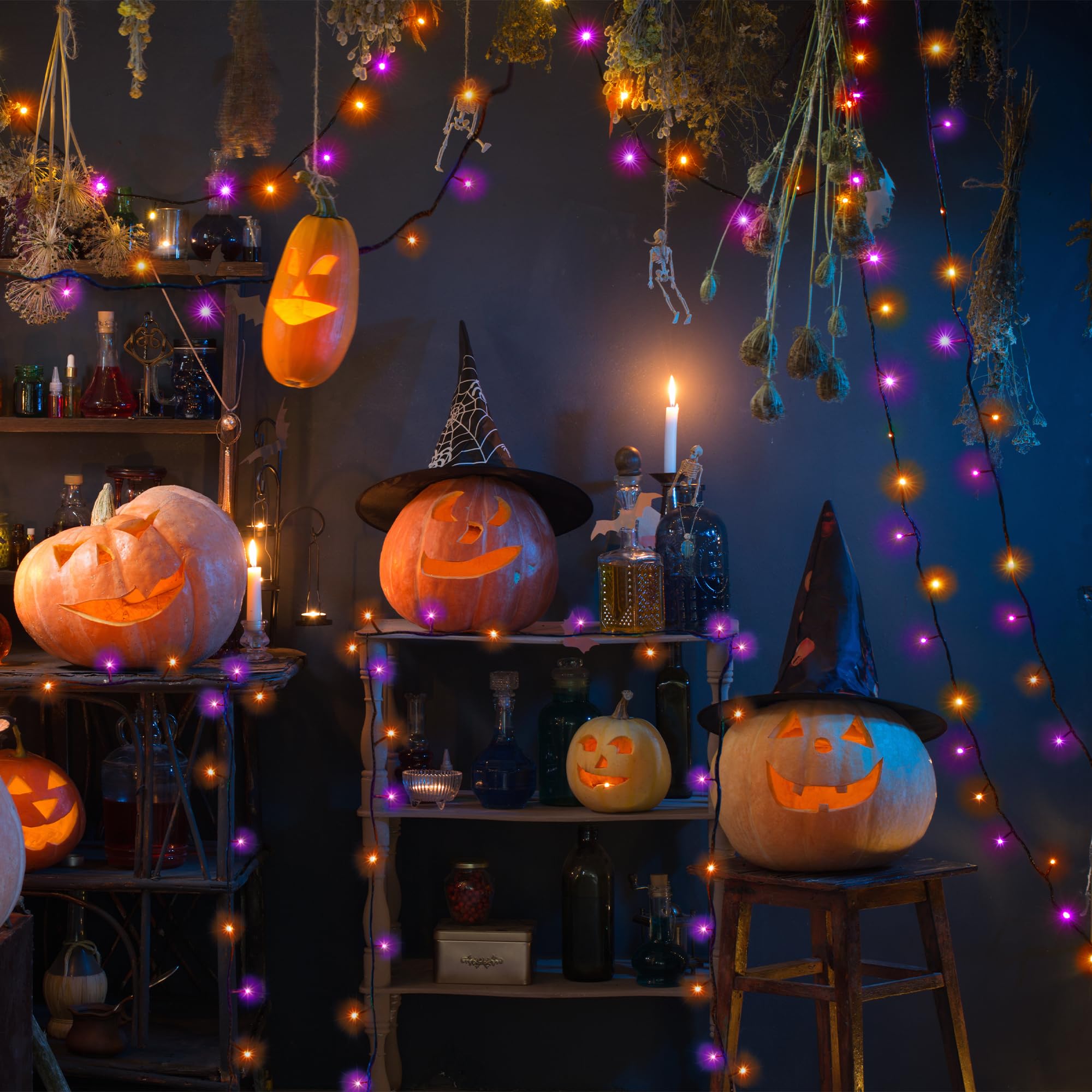 Flechllary Solar Halloween Lights,72Ft 200Led Orange & Purple Halloween Lights,Halloween Solar Lights Outdoor With 8 Modes Waterproof Halloween Lights For Bedroom Patio Garden Party Yard Decoration