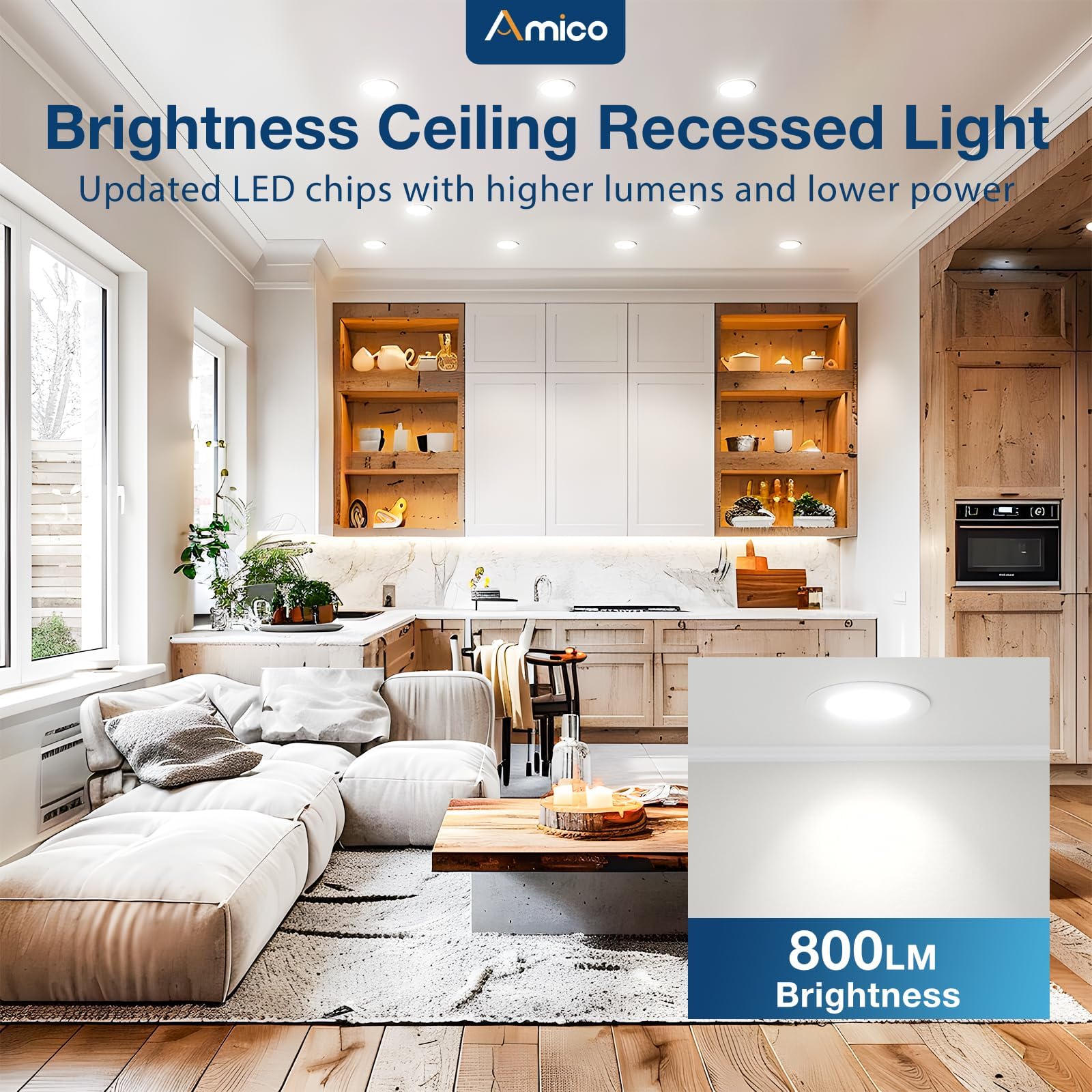 Amico 12 Pack Ultra-Thin 4 Inch Dimmable LED Recessed Lights, 5CCT (2700K-5000K), 800 Lumens, Model HS-ST