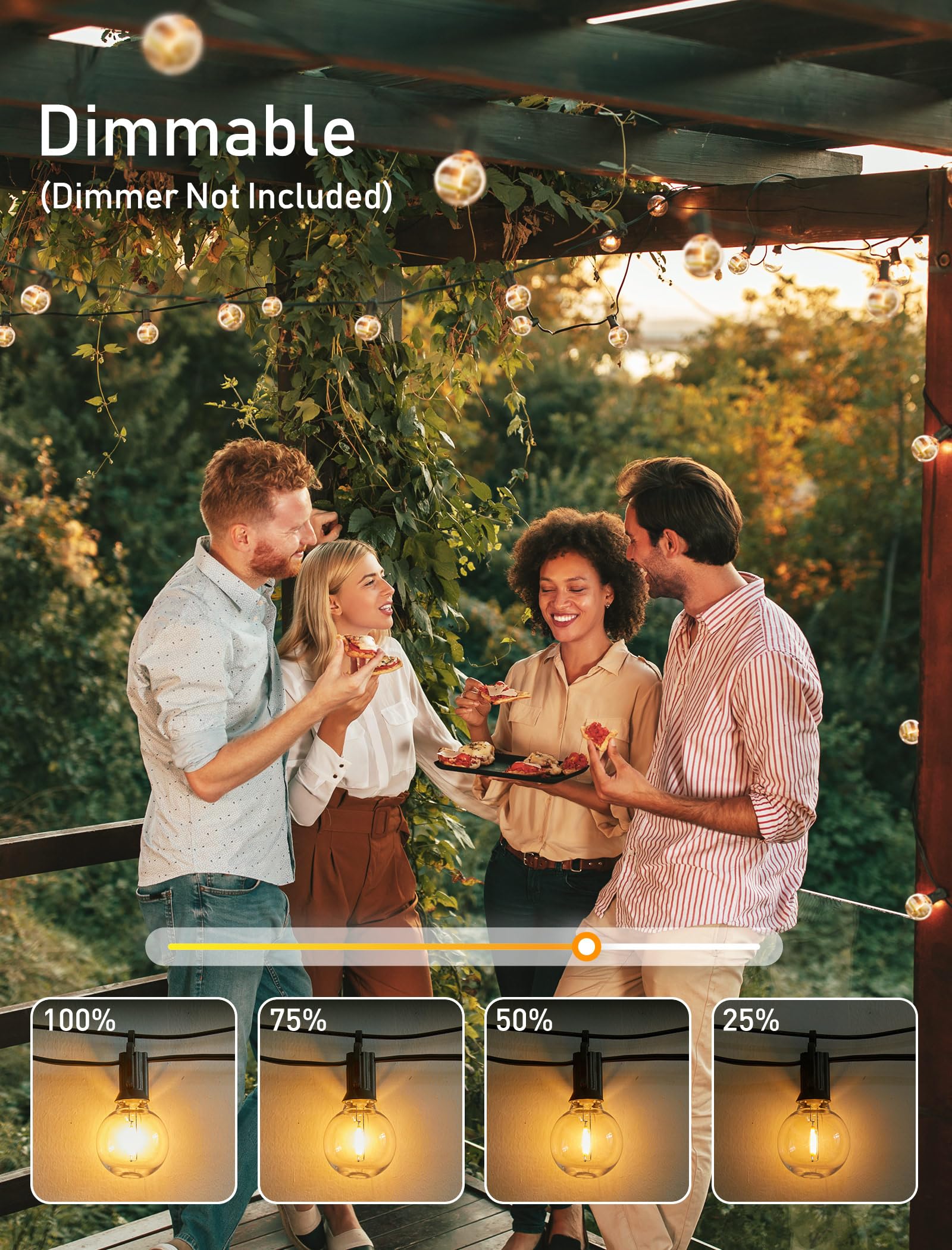 Brightown Outdoor String Lights - 2 Pack Globe Patio Lights 50 Ft With 25 G40 Shatterproof Bulbs, Waterproof Connectable Commerc