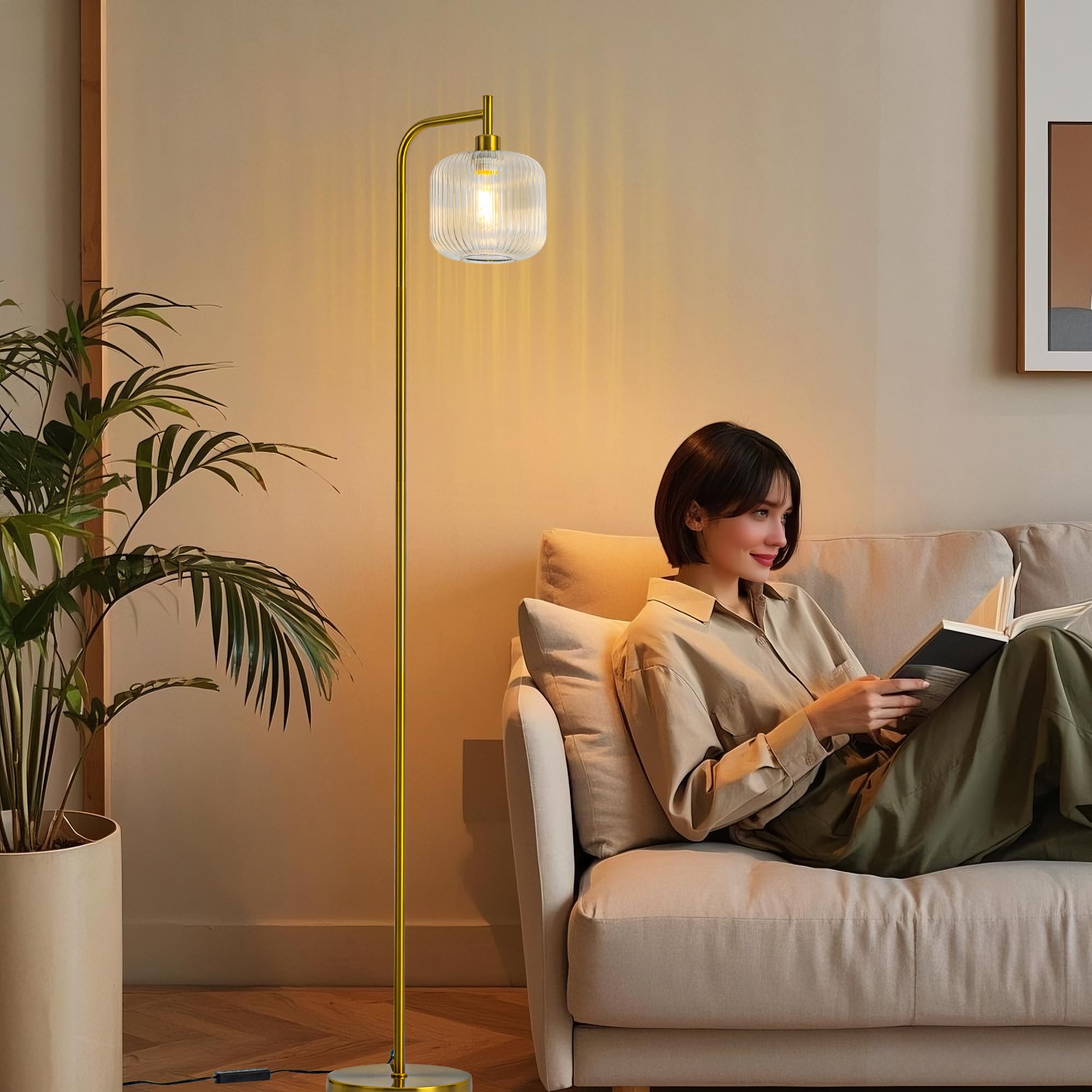 MAYNA Modern Glass Floor Lamp with Remote Control, 67-Inch, Transparent Aluminum, LED Bulb Included for Living Room, Bedroom, Study
