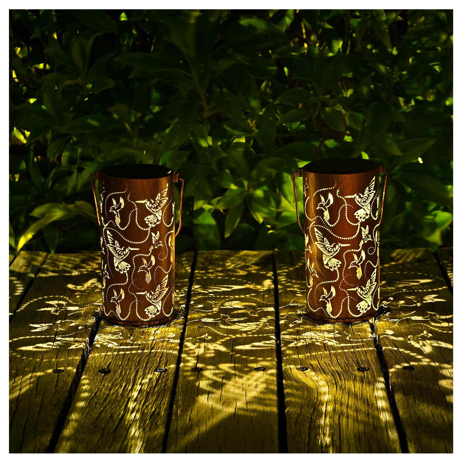 2 Pack Solar Lanterns Outdoor Hanging Hummingbird Decor Lantern,Waterproof Hollow Out Metal Decorative Garden Light,Graceful Dec