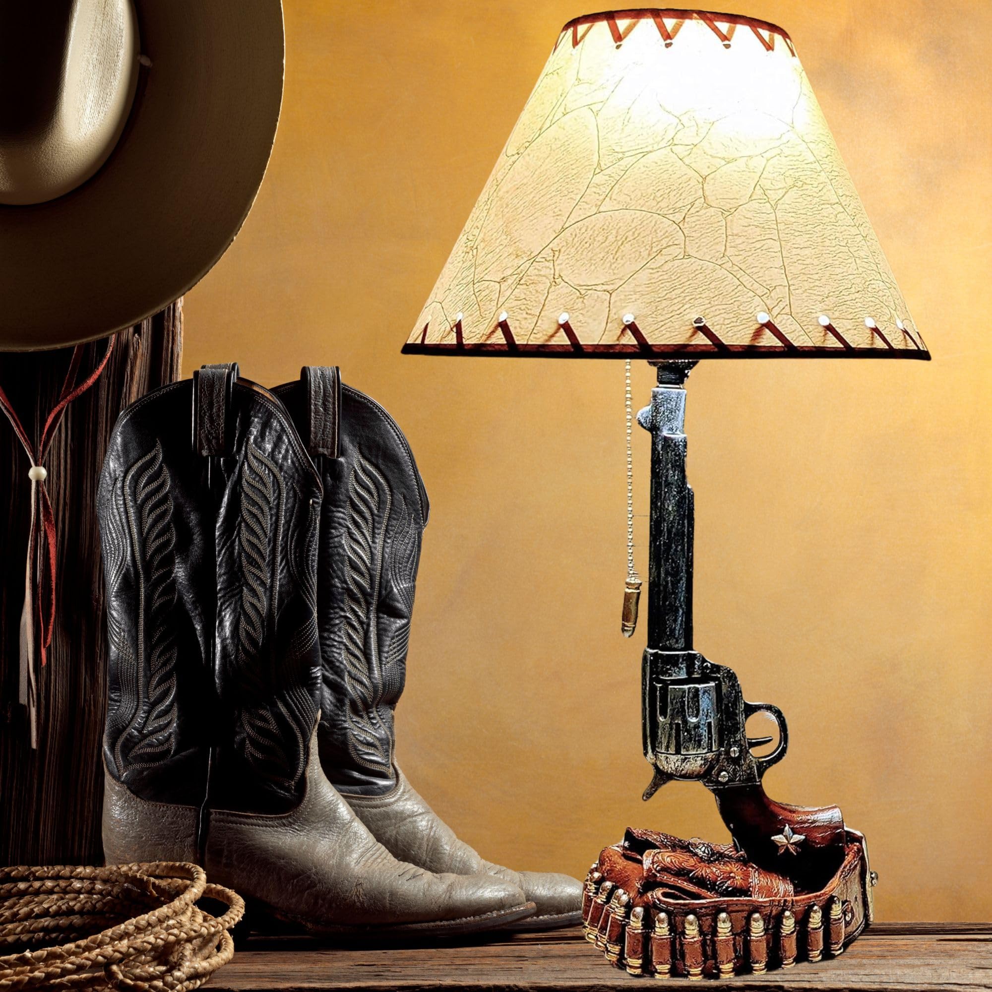 BestGiftEver Old Western Style Six Shooter Revolver Lamps - Rustic Table Lamps for Living Room, 6 inches, Multicolor