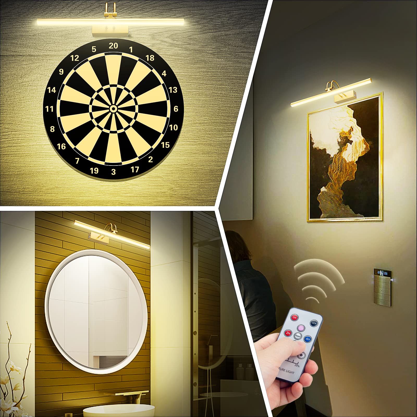 RAIFOOLLY Picture Light, 13in Battery Operated Art Light, Dimmable, Brass, Model RF00181
