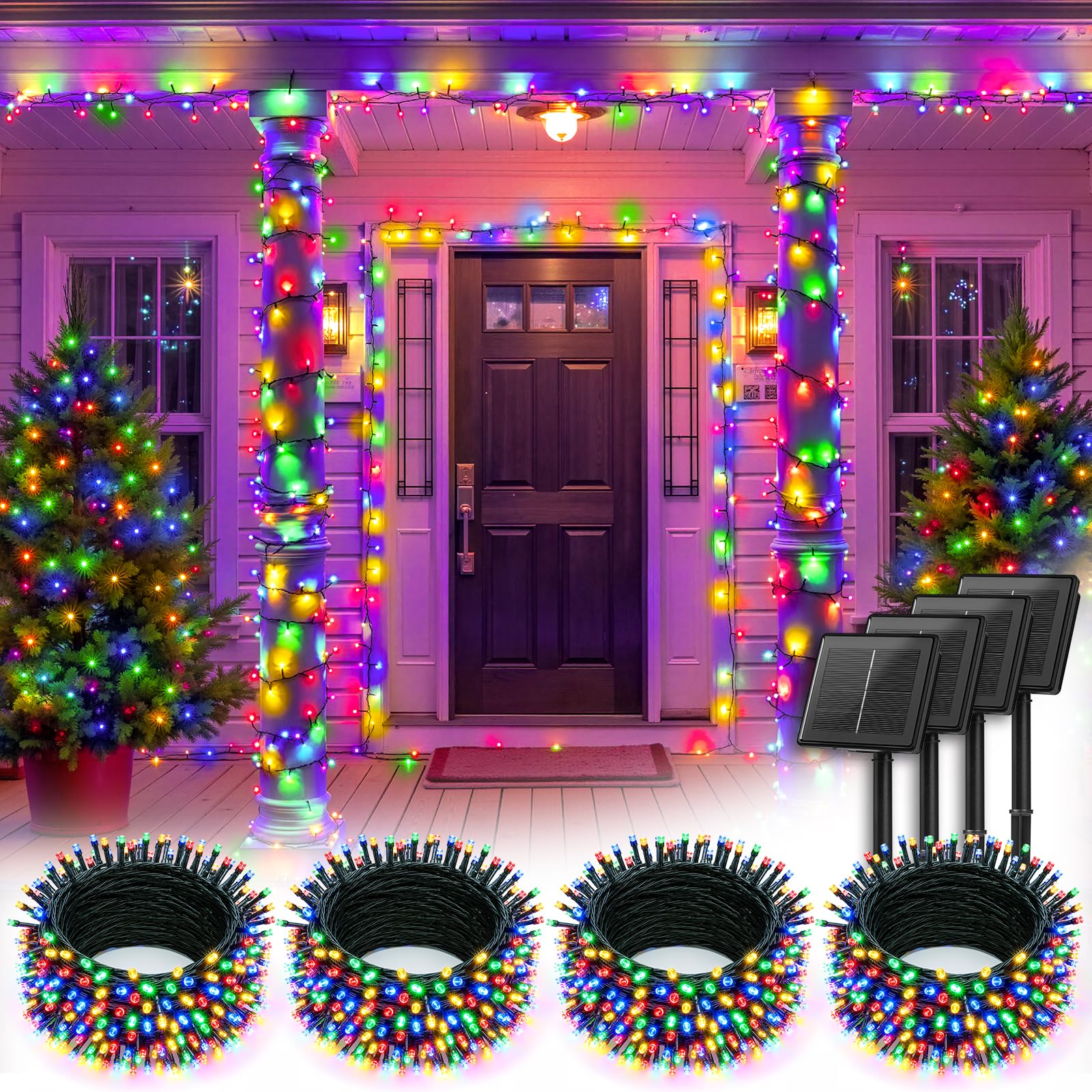 Brightown 4 Pack Solar String Lights Outdoor  Total 288Ft 800 Led Twinkle Fairy Lights Waterproof With 8 Modes Auto On/Off For Patio Tree Garden Party Home Wedding Christmas Decorations (Multicolor)