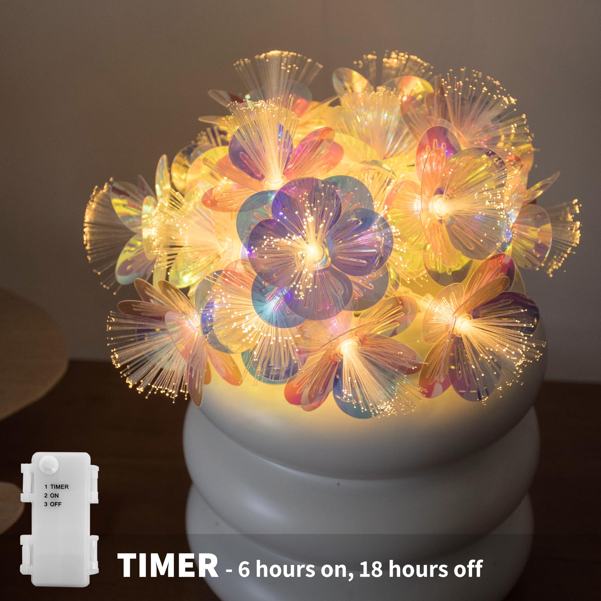 YOLIGHT Fiber Optic Flower String Lights Battery Operated with Timer, 6.5ft 10 LED Flower Garland Lights Fairy Lights for Room T