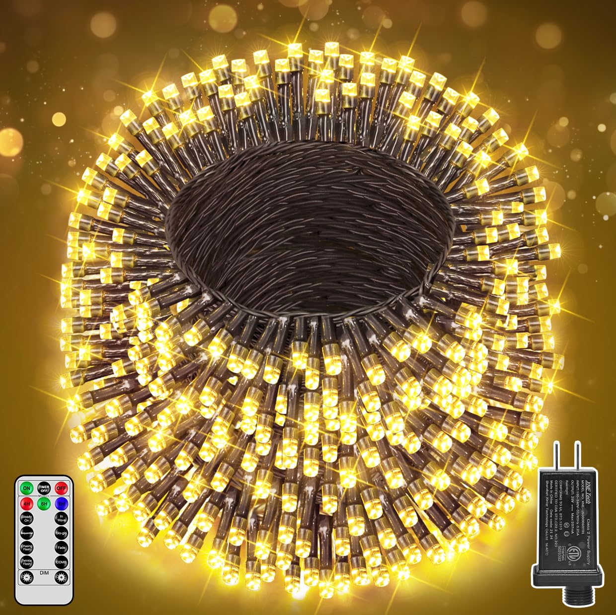 Ccinny 394Ft 1200 Led Christmas Lights Outdoor  Warm White Christmas Tree Lights Plug In  8 Modes Twinkle String Light For Bedroom Wedding Party Ceiling Xmas Home Decorations