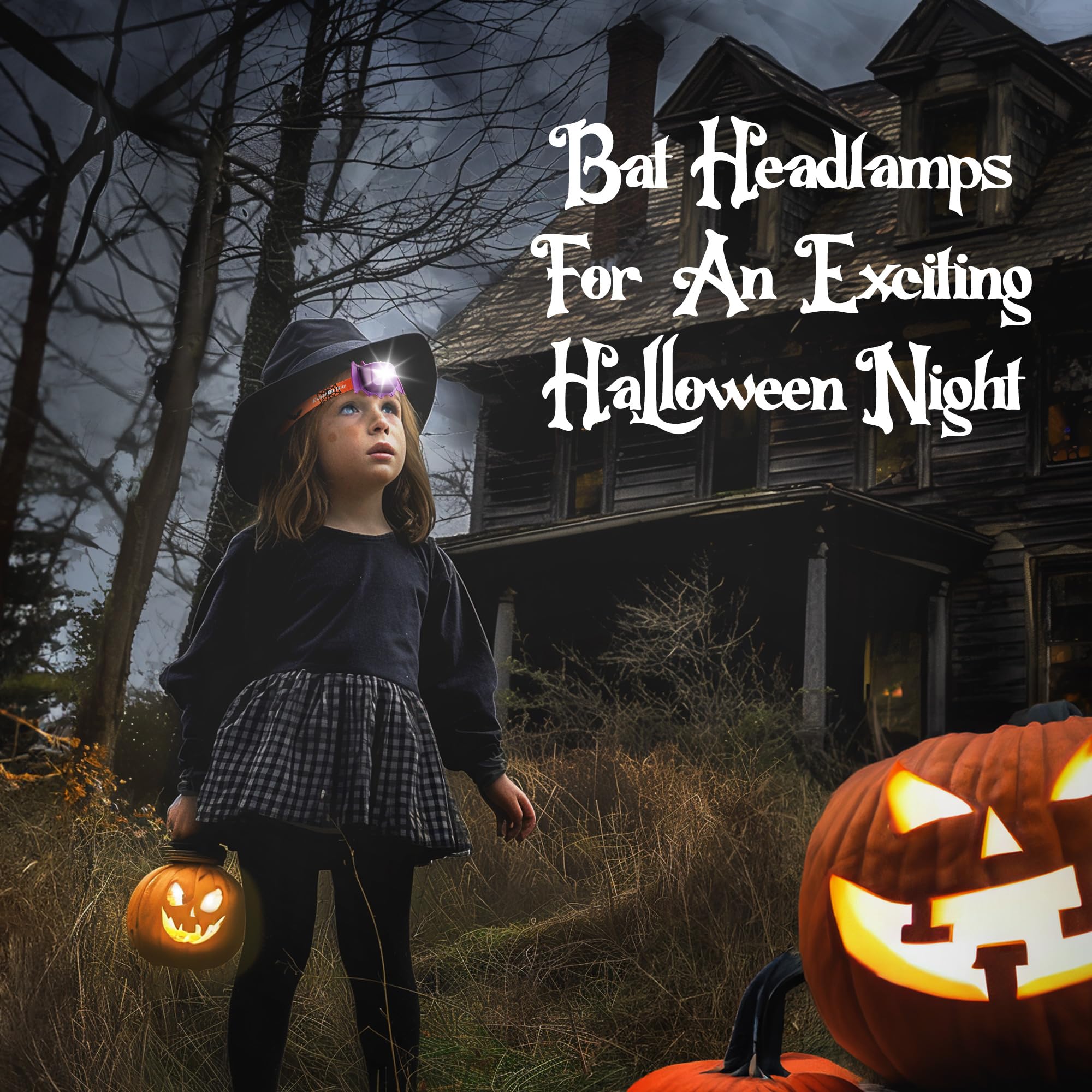 Everbrite Halloween Bat Headlamps Halloween Gifts 3 Modes Head Lamps With Warm/Red/Strobe Lights  Headlights For Halloween Party And Decorations 2 Pack