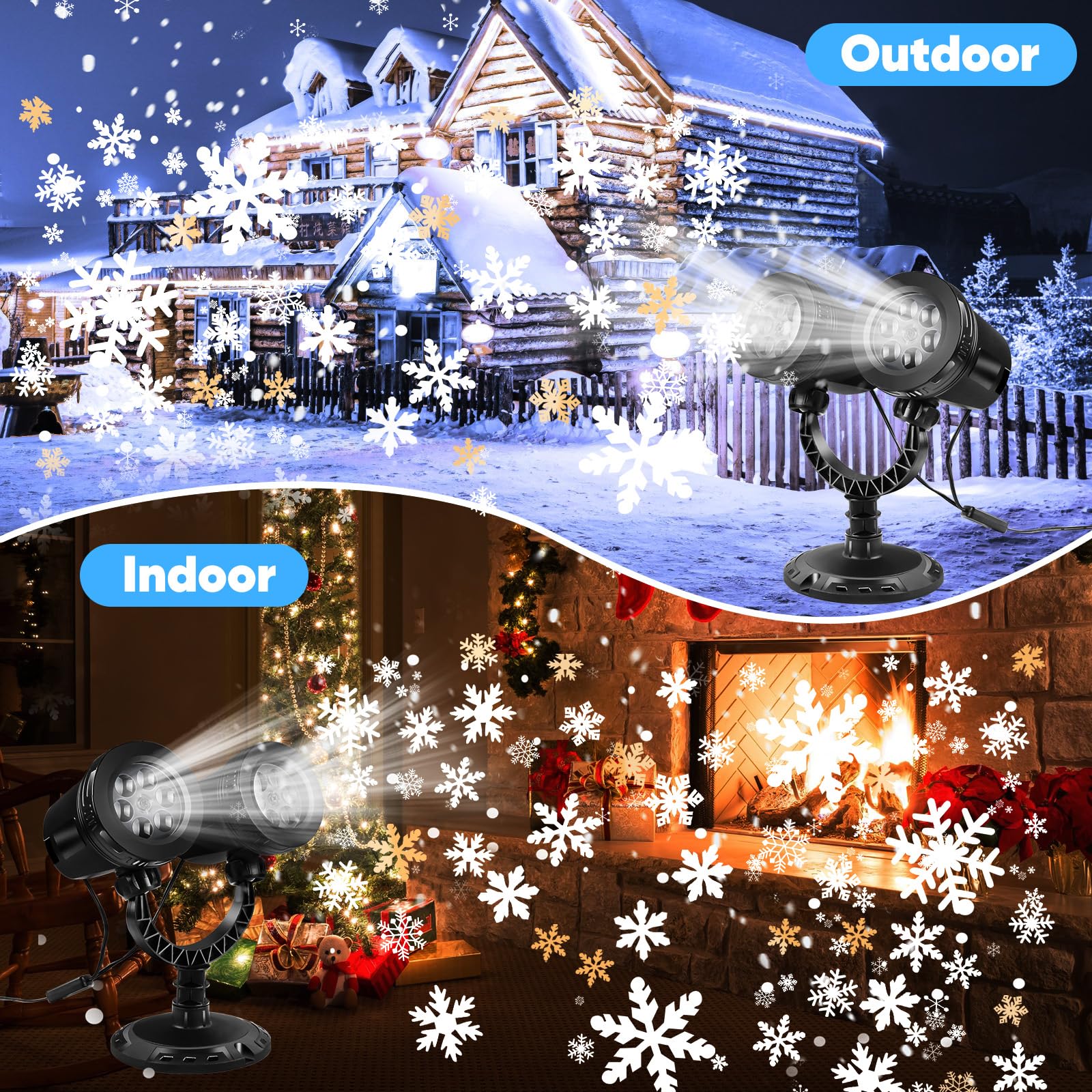 2024 Dual-Head Christmas Snowflake Projector Lights, Led Snowfall Projector Outdoor, Ip65 Waterproof & 360 Rotation, Christmas P