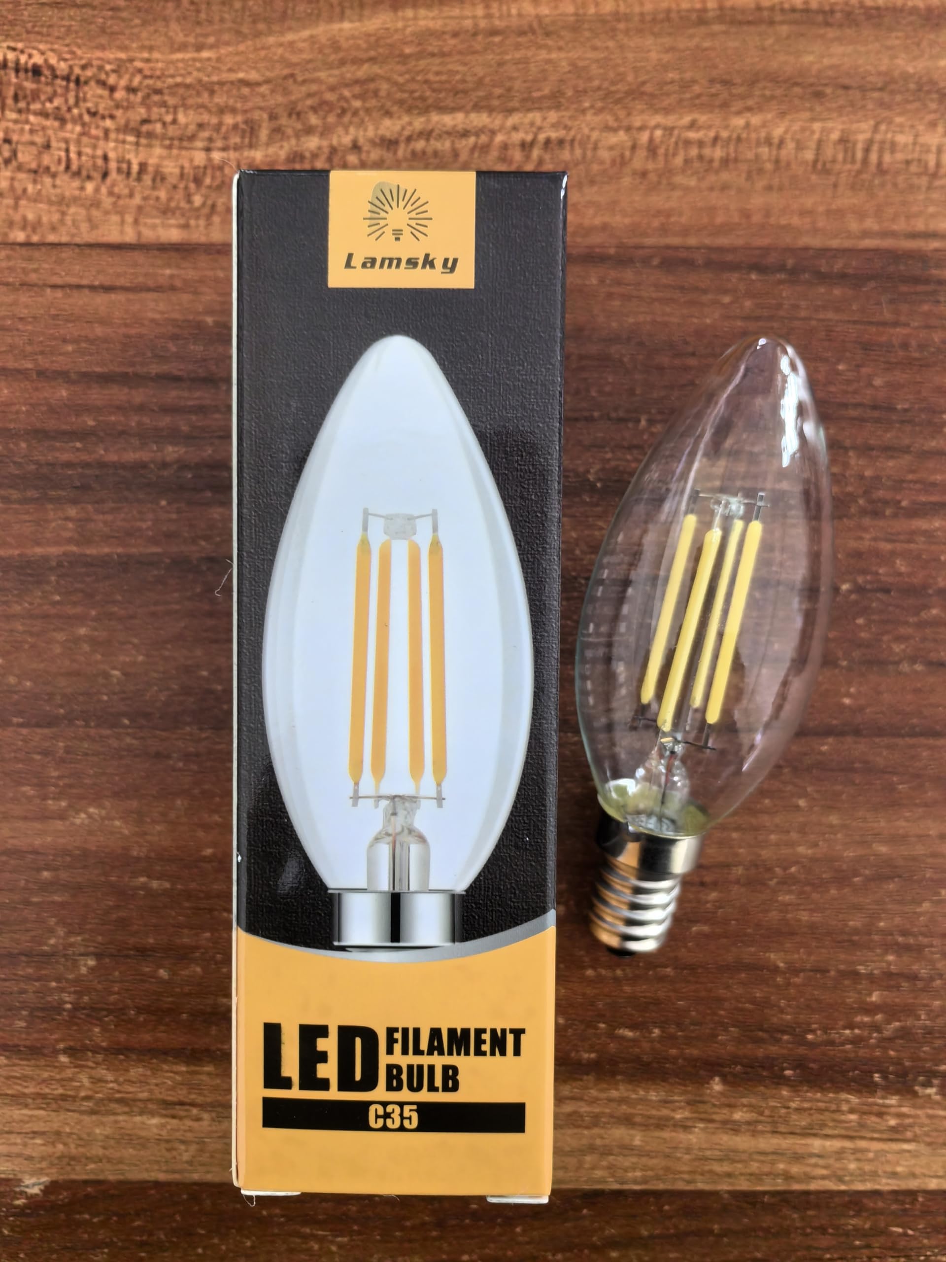 Lamsky E14 Led Filament Bulb, 4W Daylight 6000K, Vintage C35, 4-Pack