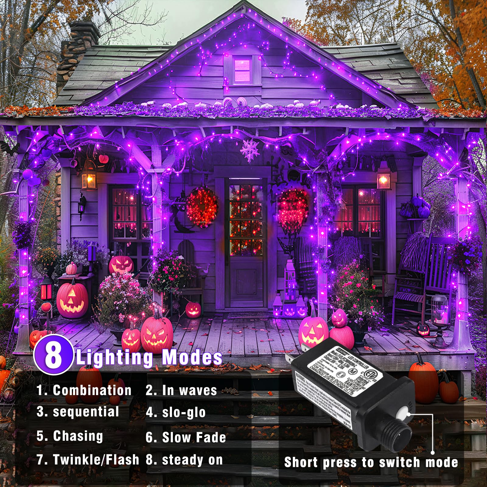 Nielfoi 66Ft 200 Led Christmas Lights Outdoor  Purple Christmas String Lights Indoor Waterproof 8 Modes  Connectable Twinkle Fairy Lights Clear Wire For Home House Room Patio Garden Party