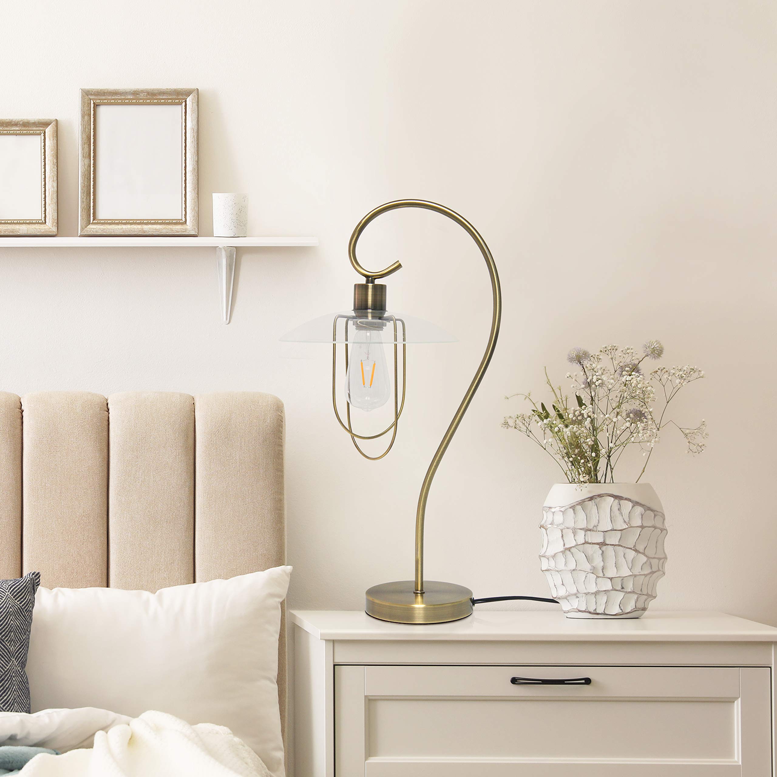Simple Designs Lt1086-Abs Modern Metal Table Lamp, Antique Brass Finish, Iron Construction
