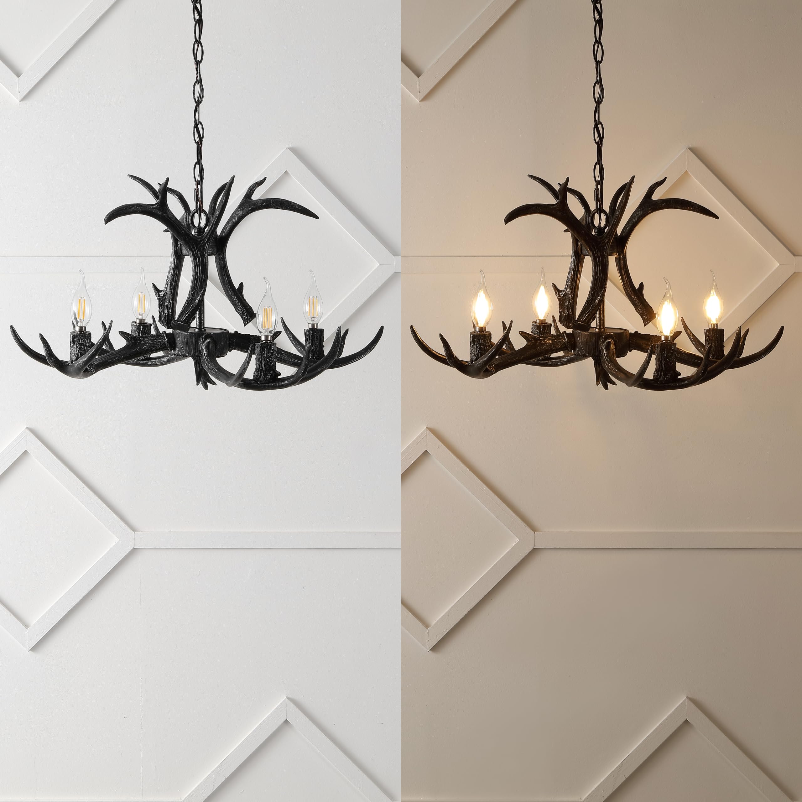 Jonathan Y Jyl6301D Eldora 26'' Adjustable Resin Antler 4-Light Led Chandelier, Black For Living Room, Dining Room