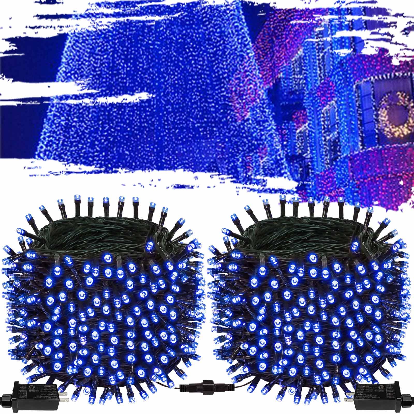 OZS 2PACK 164ft 400LED Extendable Blue Christmas String Lights Indoor/Outdoor, Waterproof 8 Modes Green Wire Christmas Tree Ligh
