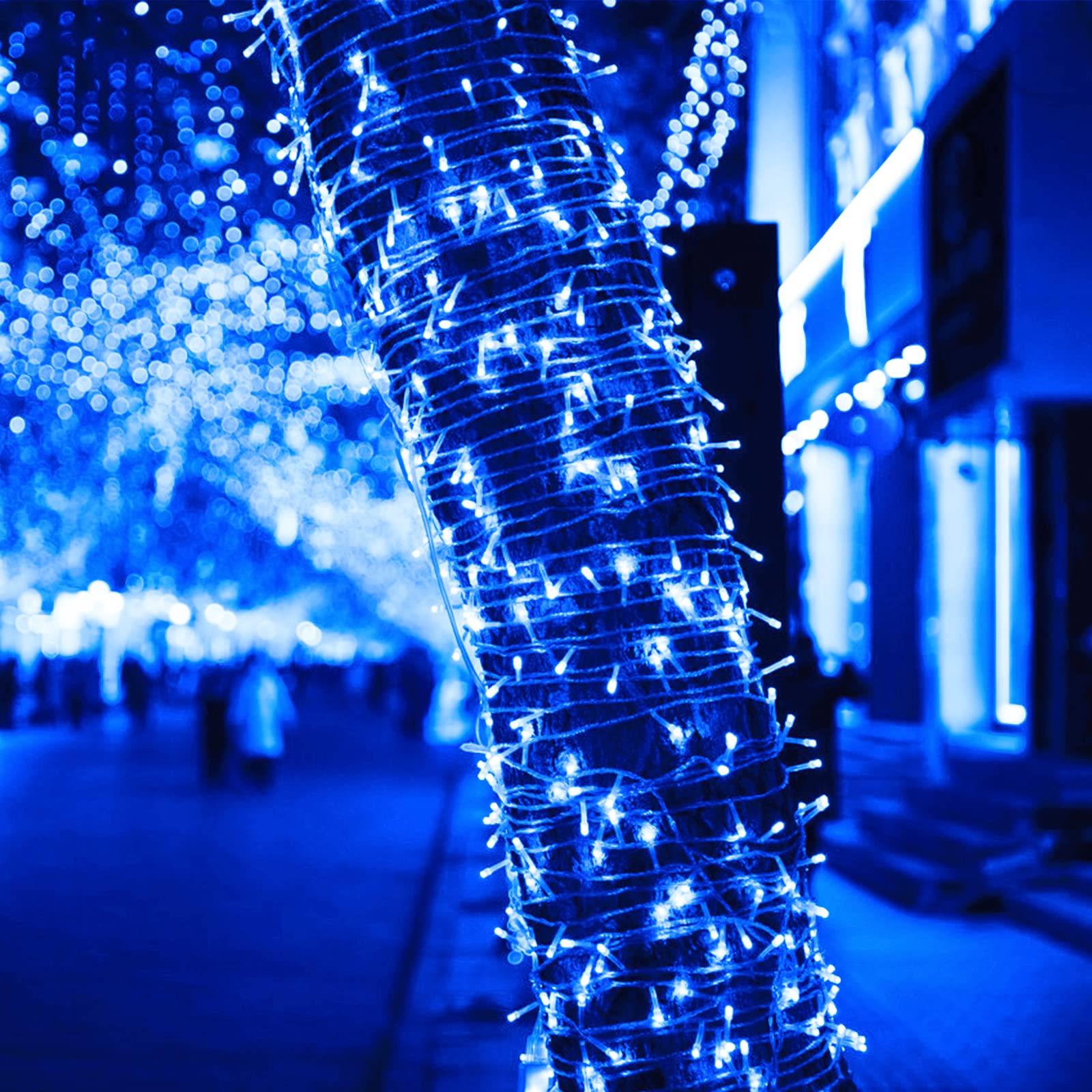 JMEXSUSS LED Blue Christmas String Lights, 163 FT, Waterproof, 8 Modes, Clear Wire, Model EXS-S-0500, Outdoor Decoration