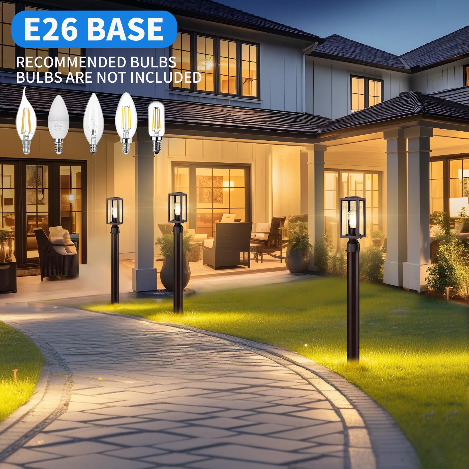 Myhxq Outdoor Post Lights Lamp Post Light Fixture 2 Pack, Modern Brown Exterior Post Lantern Fixture With Tempered Glass, Anti-R