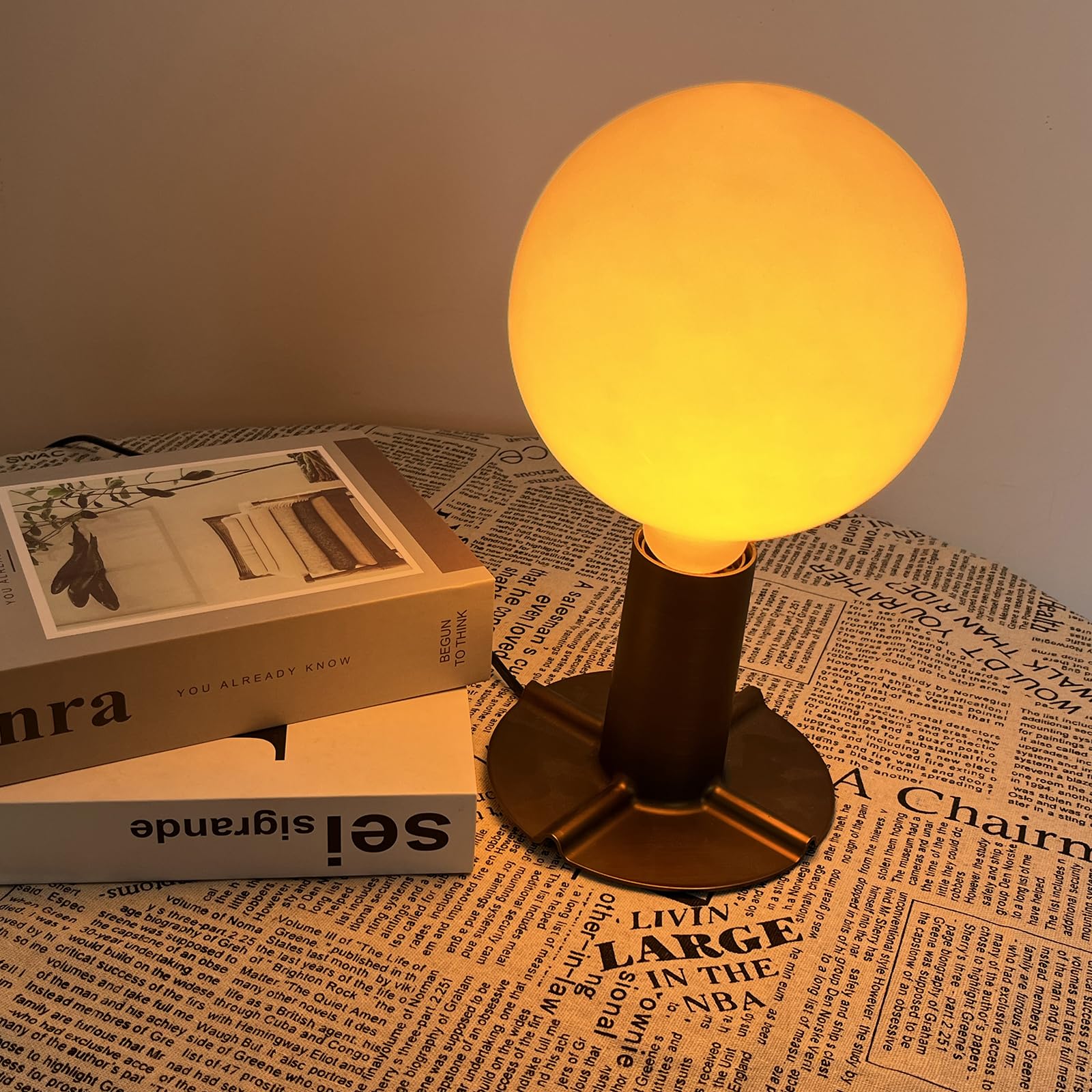 ONEWISH G150 Globe LED Bulb, Matte White E26 Glass Filament, Warm Sunset Design, 6" (φ150mm), Model 13BUL004USB