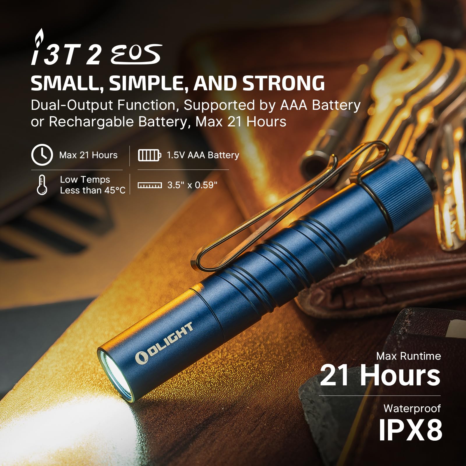 OLIGHT I3T 2 EOS Pocket Flashlight, 200 Lumens, Aluminum, Midnight Blue, Model I3T2-MNB-300000