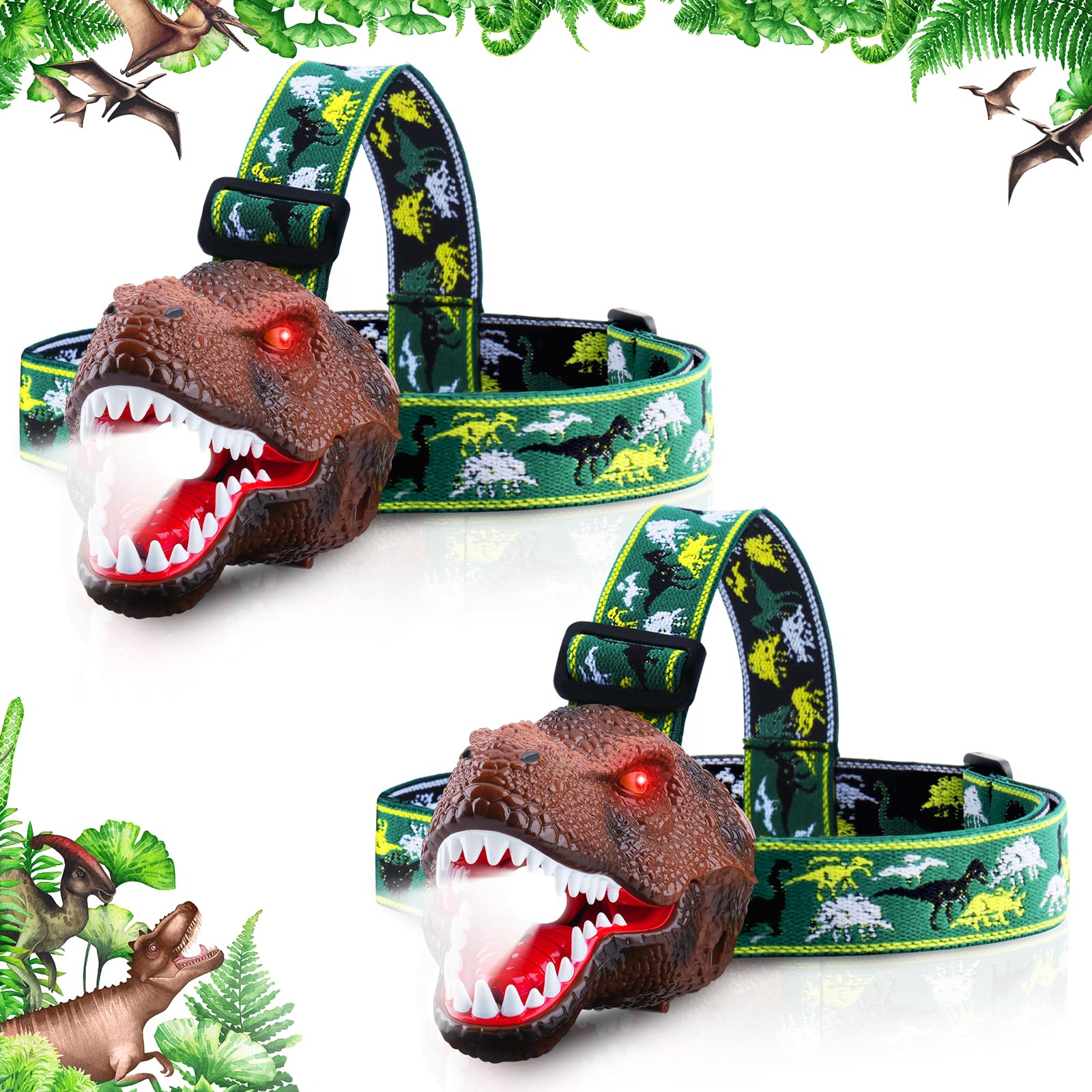 Dysaim Kids Headlamp,Dinosaur Headlamp For Kid Led Head Lamp Camping Gear Flashlight,Hiking Accessories Headlight,Ideal Gift Toy