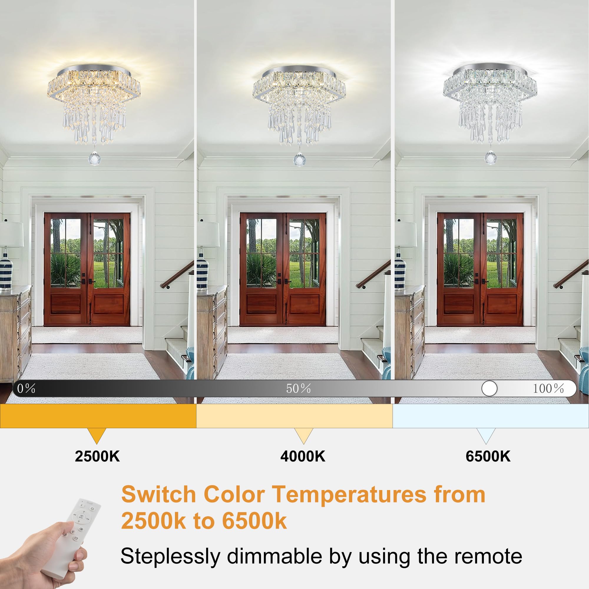 11.8'' Hexagon Led Flush Mount Ceiling Light - Modern Crystal Chandelier For Bedrooms, Dining Room, Hallway With Remote Control