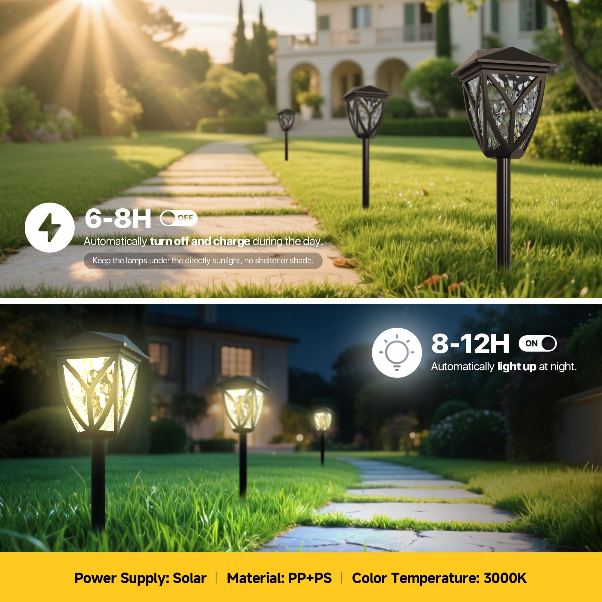 Ensenior 12-Pack Solar Lights Outdoor  16.77 3000K Led Solar Garden Lights For Pathway  Yard  Patio  Walkway  Planter  Waterproof  Energy-Efficient Landscape Lighting