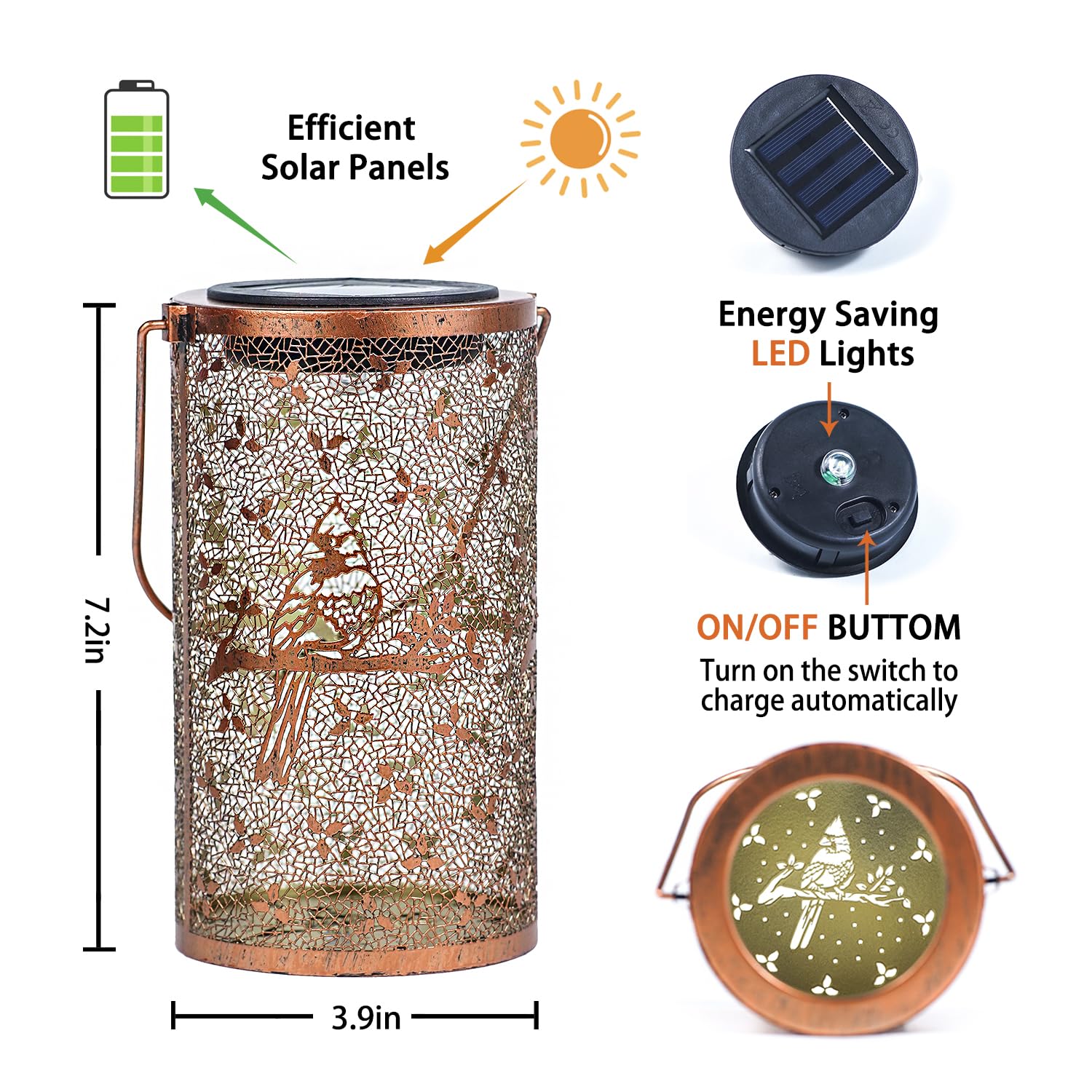 2 Pack Cardinal Outdoor Solar Hanging Lanterns Waterproof Led Solar Lights Metal Decorative Lanterns For Garden, Patio, Courtyar