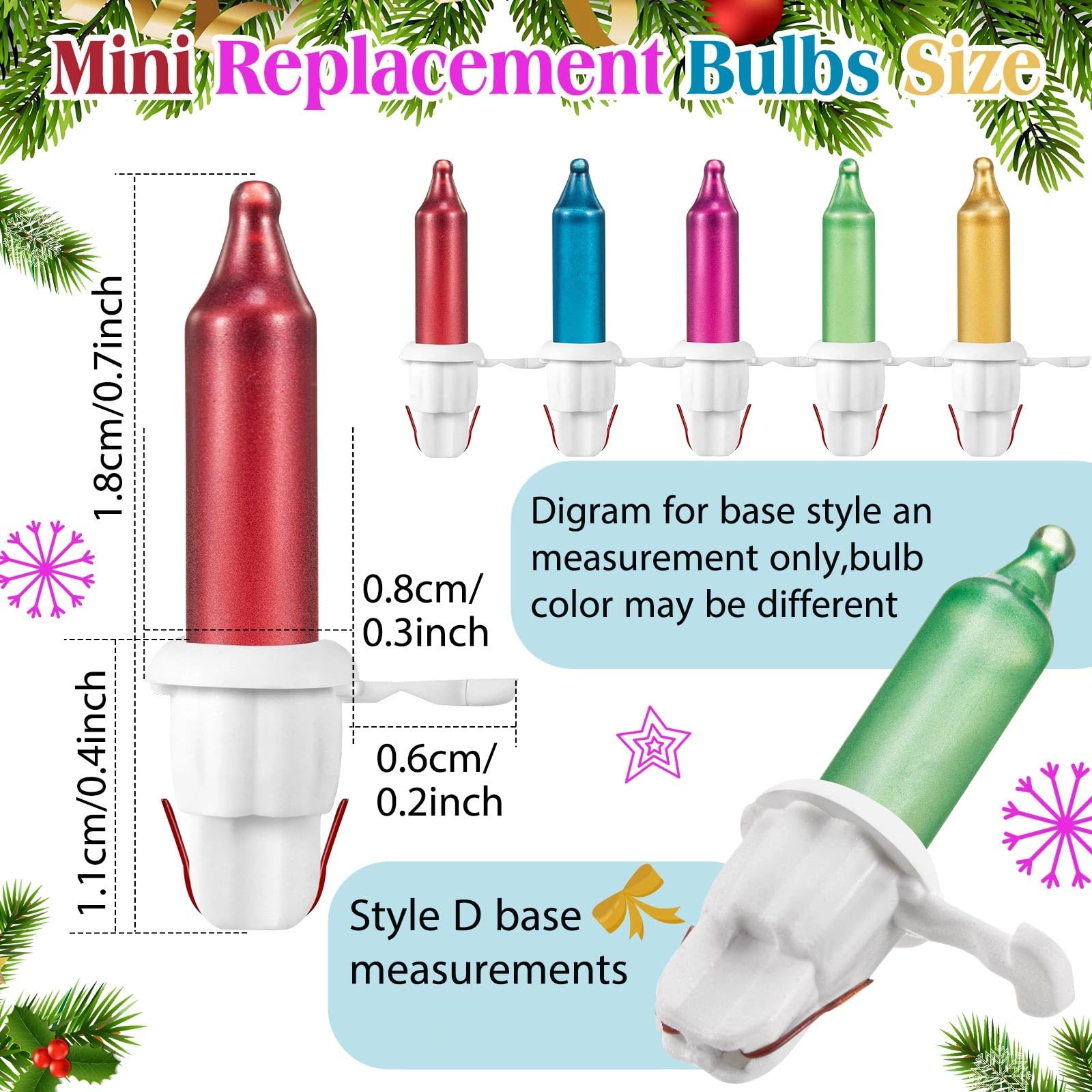 Mudder 60 Count Christmas Tree Replacement Light Bulbs 2.5V 0.425 Watt Replacement Bulb Mini Incandescent Wire String Lights Decoration For Prelit Xmas Tree (White Base With Pastel Color Bulb)