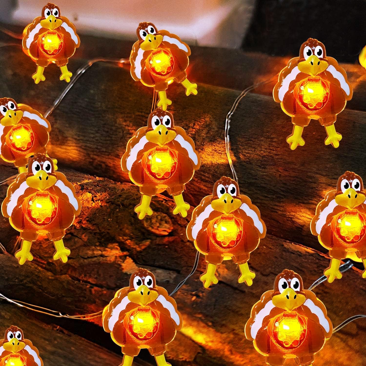 TURNMEON 10 Ft 30 LED Thanksgiving Turkey Lights Decorations Battery Operated Copper Wire Fairy String Lights Thanksgiving Light