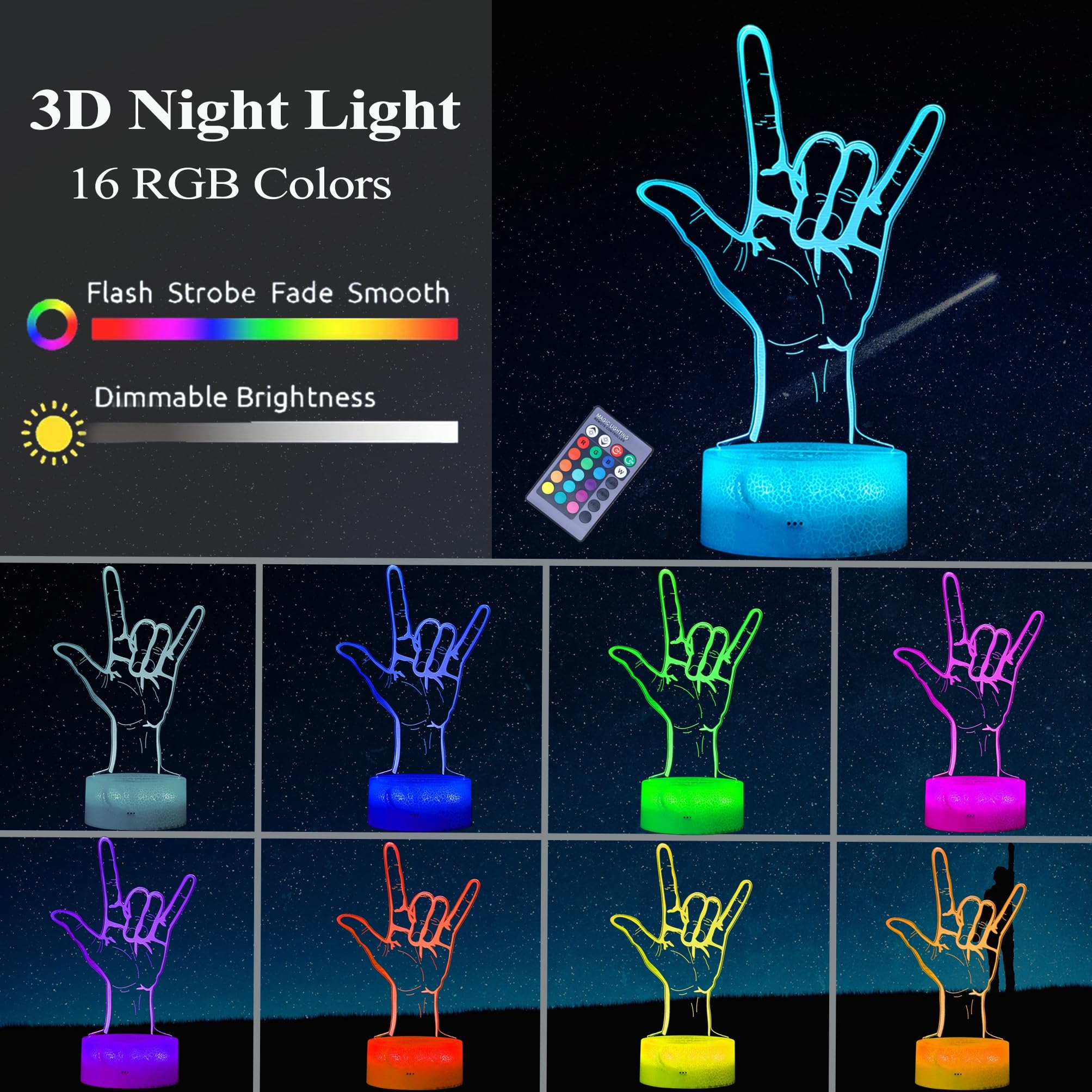 POSSHE 3D Illusion Lamp - I Love You Night Light, 16 Colors, Remote Control, Dimmable, Perfect for Room Decoration, Holiday Gifts