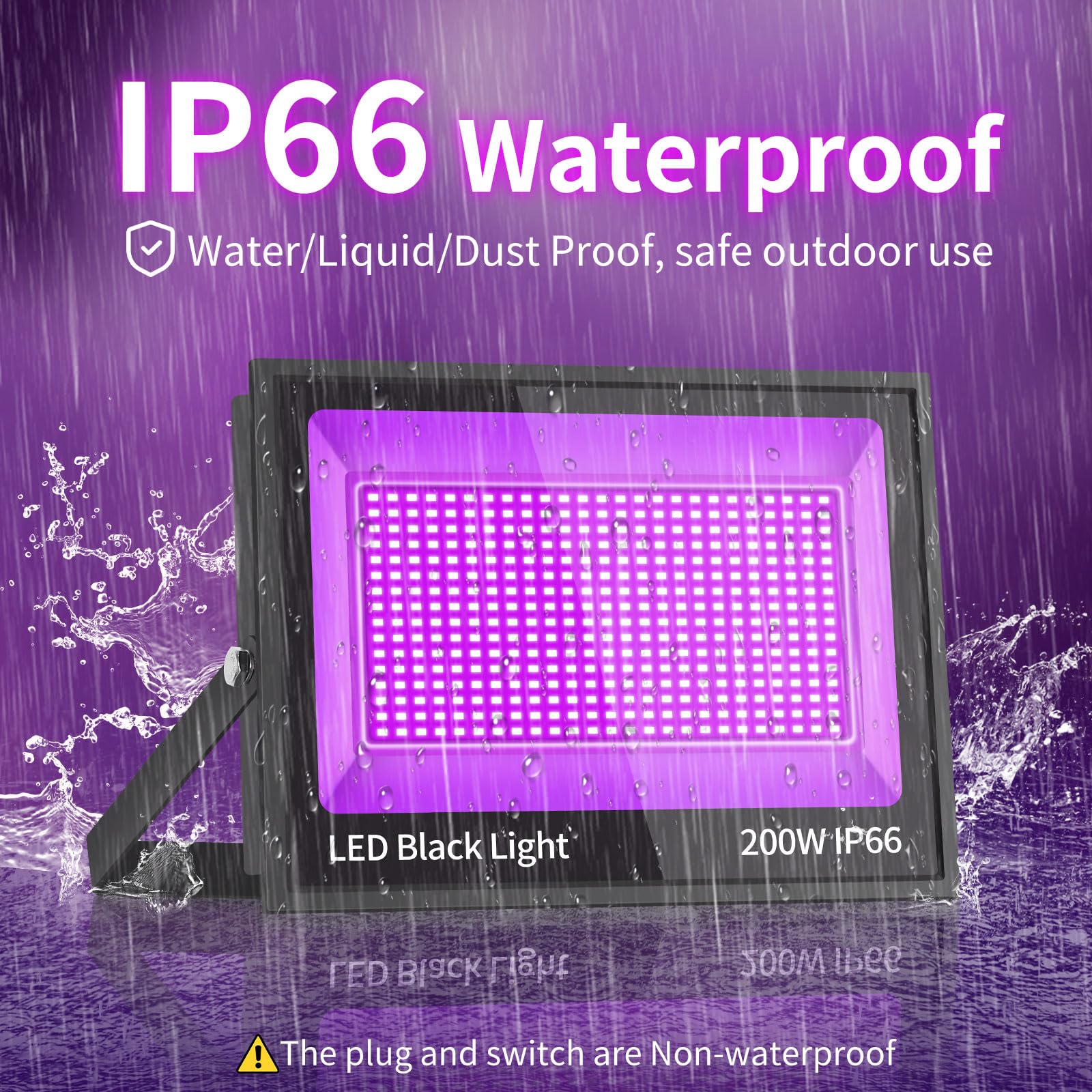YAYIT 200W Blacklight Flood Light - IP66 Waterproof, Aluminum, 10ft Cord, 4 Pack, Perfect for Parties, Halloween, Stage, Gym
