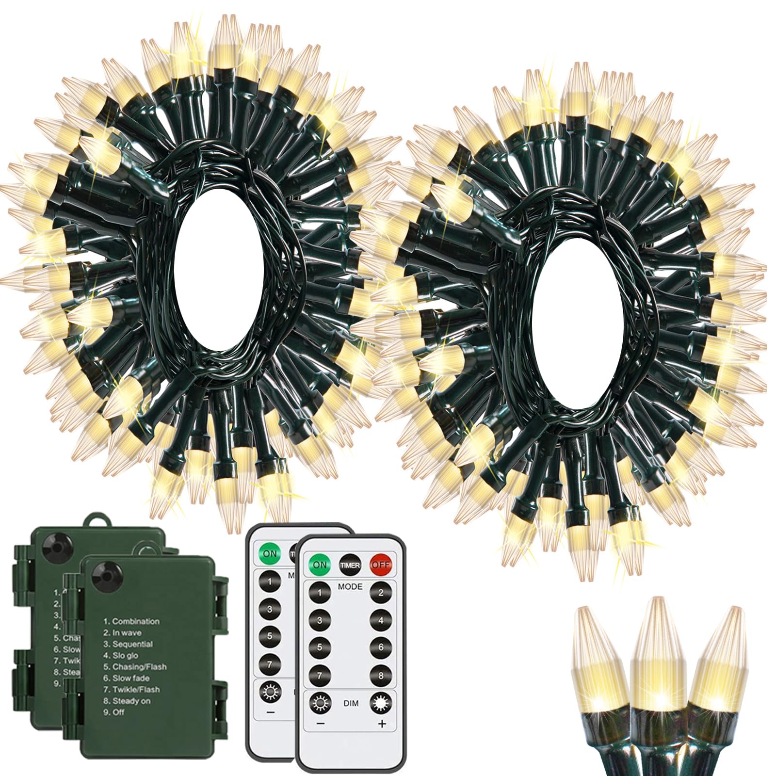 Solhice 2 Pack 20ft Christmas Lights Battery Operated String Lights with Remote Control, 50 LEDs Clear Mini Lights for Garland, Warm White Xmas Tree Lights Indoor Outdoor Decor