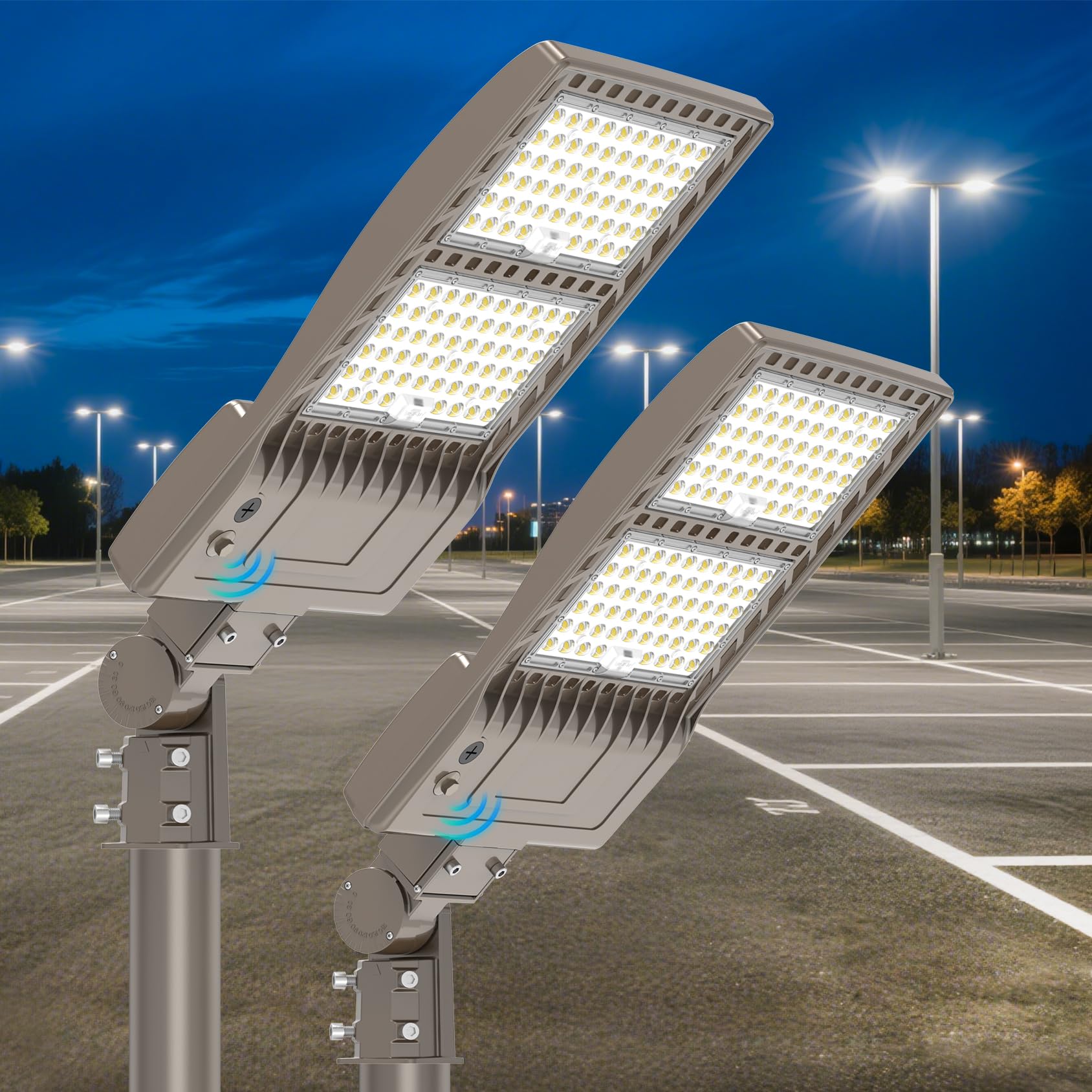 BBESTLED 2Pack 480V 400W LED Parking lot Light with Dusk to Dawn Photocell, 400W/320W/240W LED Flood Light Slip Fit Mount 60000L
