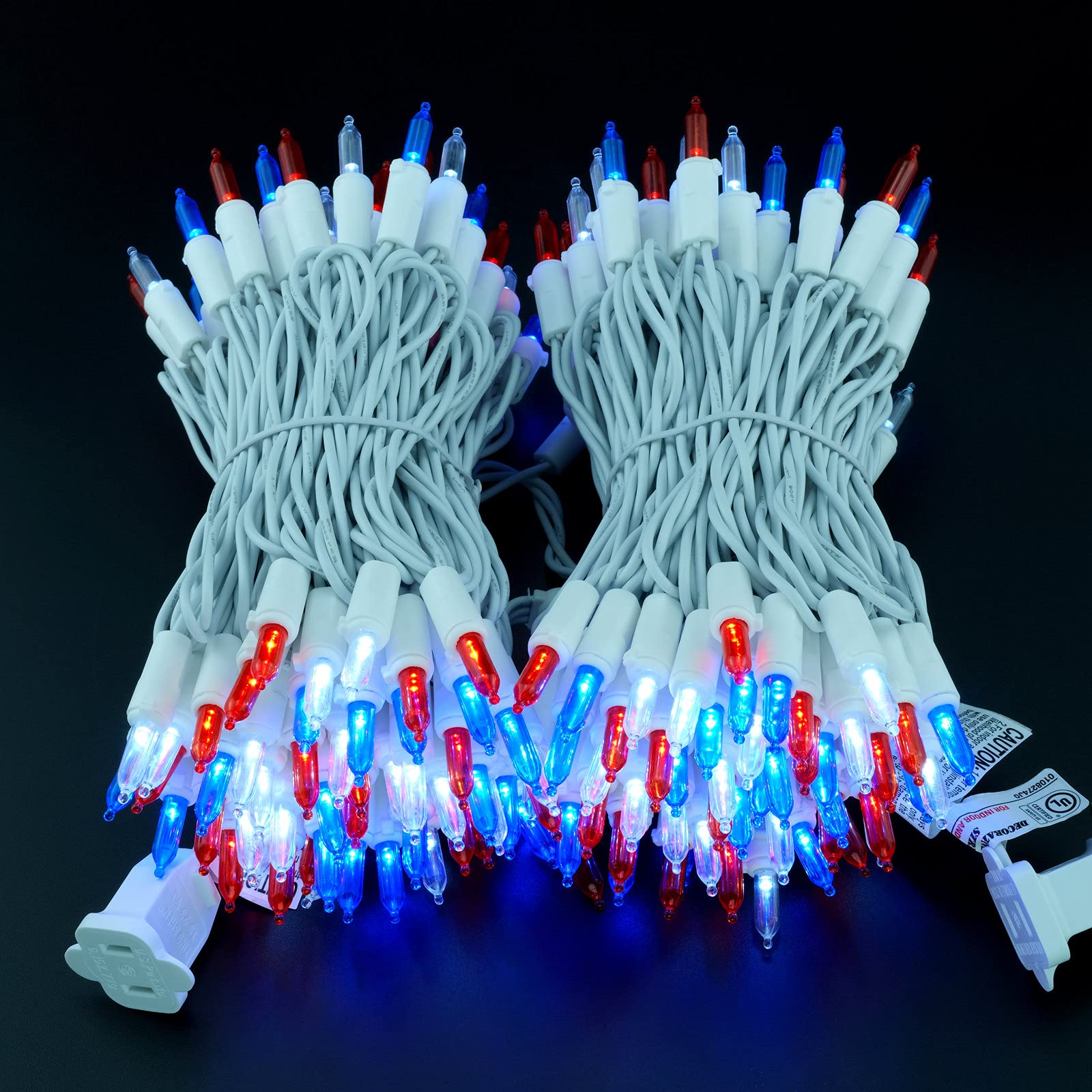 Yuletime 200 Count Red White Blue Led Christmas Lights, 66 Feet White Wire Ul Certified Commercial Grade Holiday String Light Set (Red White & Blue)