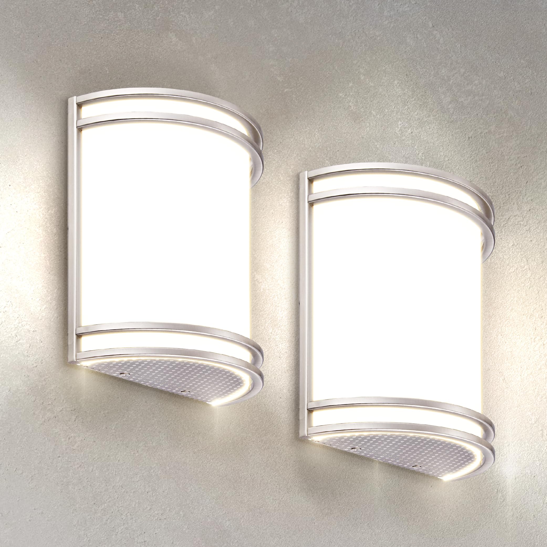 ASD LED Wall Mount Light Fixture - 10 Inch Brushed Nickel Sconce - 3000K/4000K/5000K Adjustable - 2 Pack - Durable Alloy Aluminum