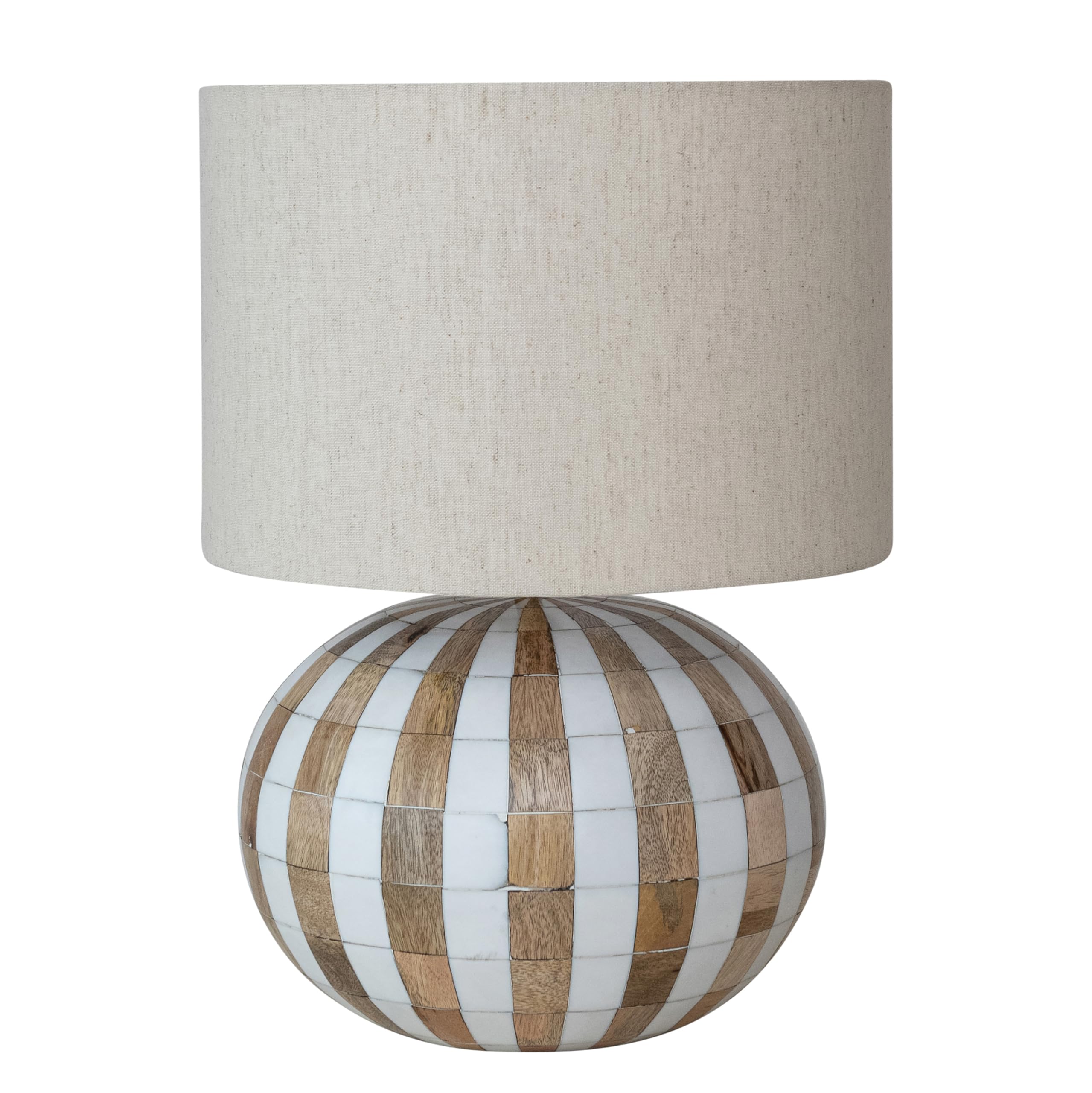 Creative Co-Op Mango Wood Table Lamp with Inlaid Resin Stripes and Cotton Shade, Natural Finish