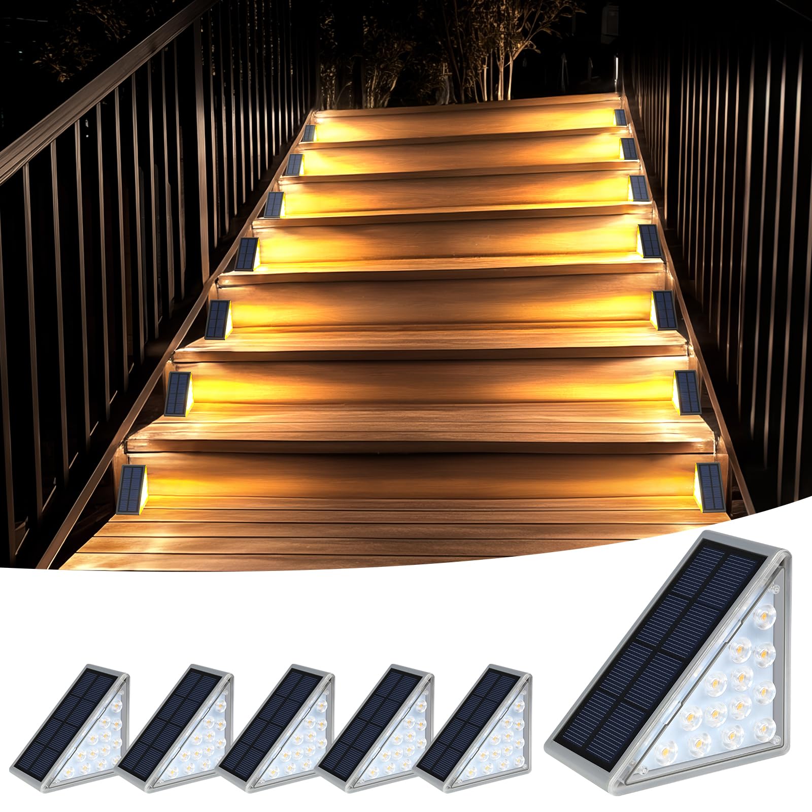 XILLUMI CORE Solar Step Lights, 6 Pack IP67 Waterproof Outdoor Stair Lights, Warm 3000K 13 LED Solar Deck Lights for Steps, Walk