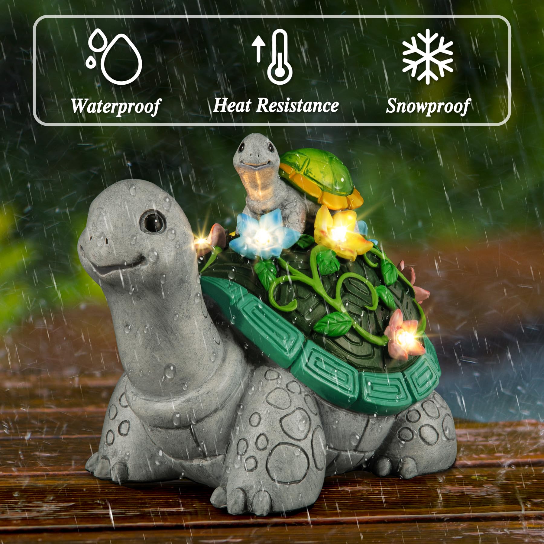 LESES Turtle Solar Statue Garden Decor with 7 LED Lights, Multicolor, Resin, Mothe&Baby Model for Patio Yard Gifts