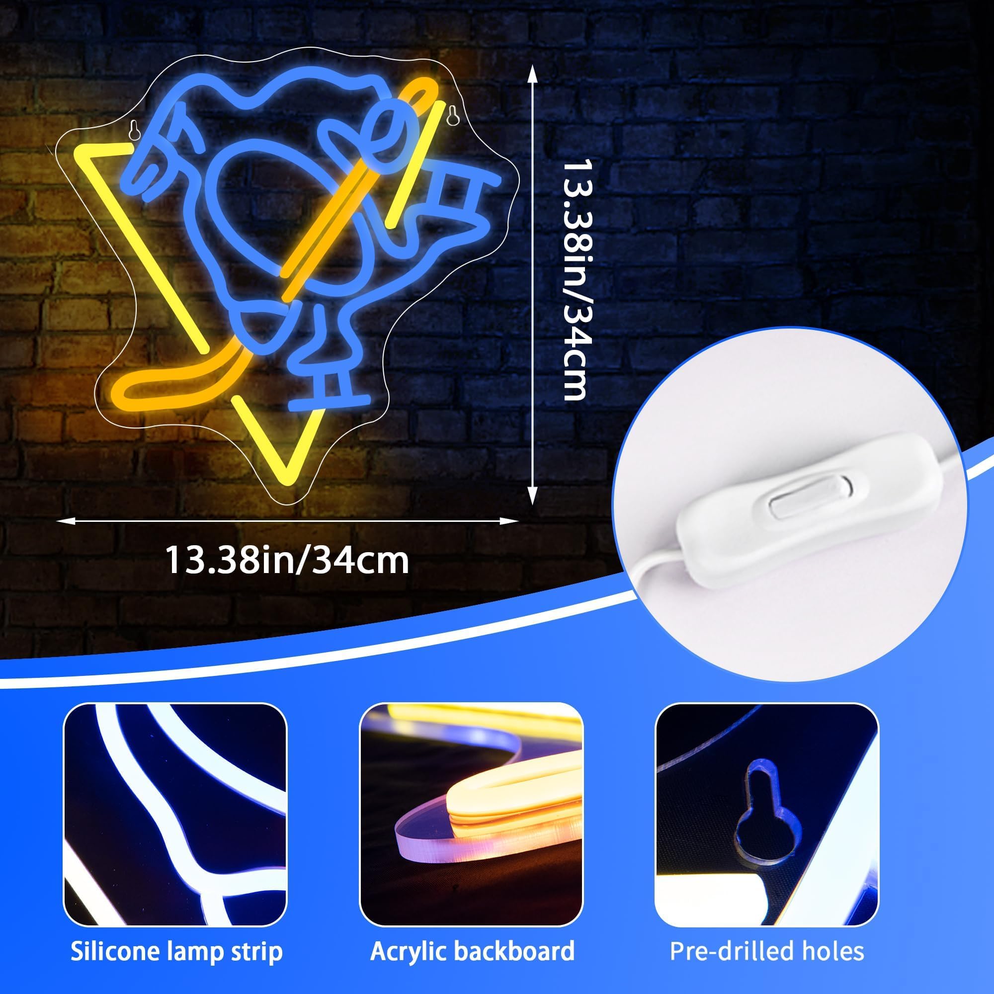 Ice Hockey Neon Sign,Hockey Team Logo Light,Ice Hockey Neon Light Sign,Sports Decor,Hockey Light,Hockey Club Decor,Gifts for Boy