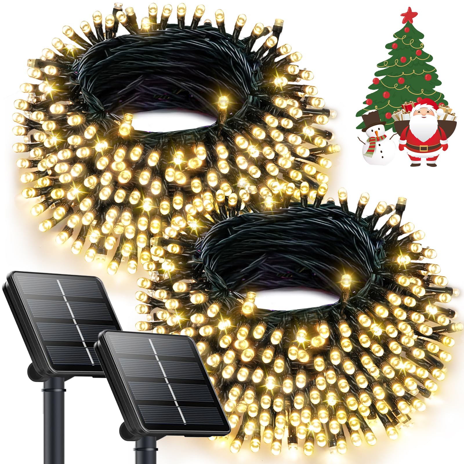 OZS 2PK 240LED 95FT Solar String Lights Outdoor, Solar Christmas Lights Waterproof, Green Wire Solar Tree Lights with 8 Lighting Modes for Xmas Party Garden Christmas Decorations (Warm White)