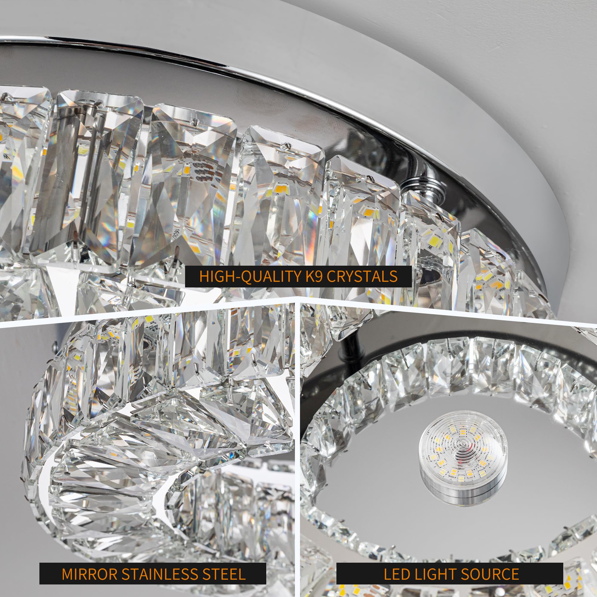 Dimmable Crystal Chandeliers 11.8'' Led Flush Mount Modern Ceiling Light Fixtures For Bedroom Dining Room Hallway (2500K To 6500
