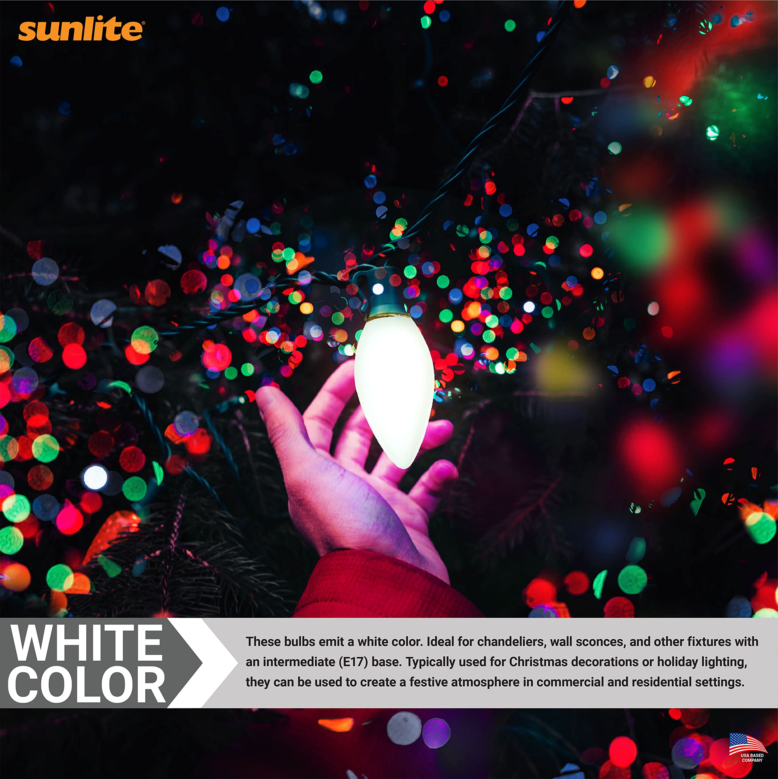 Sunlite 01303-SU Incandescent C9 Colored Bulbs, Holiday Decorative Bulb 7 Watts, E17 Intermediate Base, Christmas-Lights Nightli