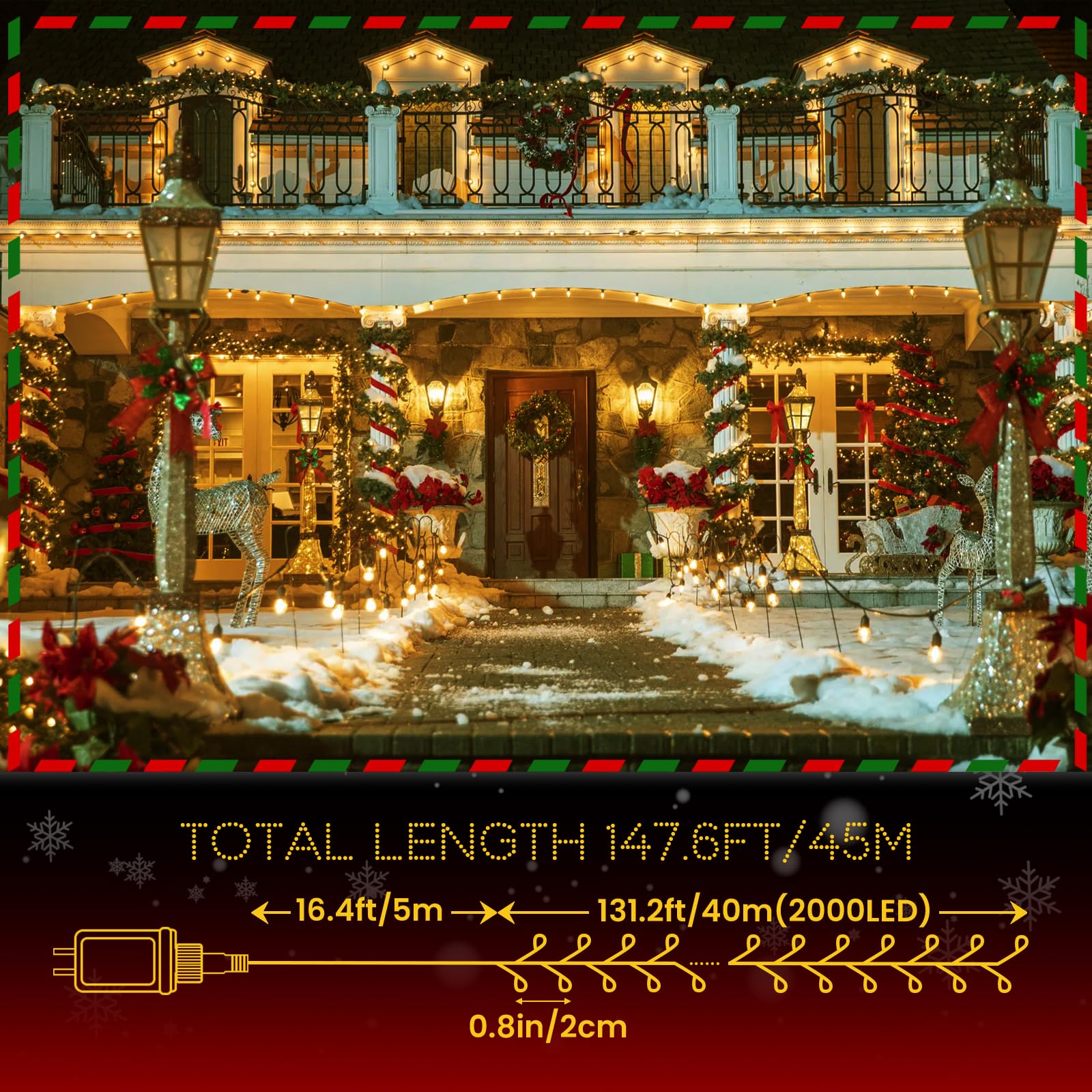 Lycklig Cluster Lights 2000 LED Fairy Lights Warm White 147FT with Remote & Timer, 8 Modes, Plug-in for Indoor/Outdoor Decorations