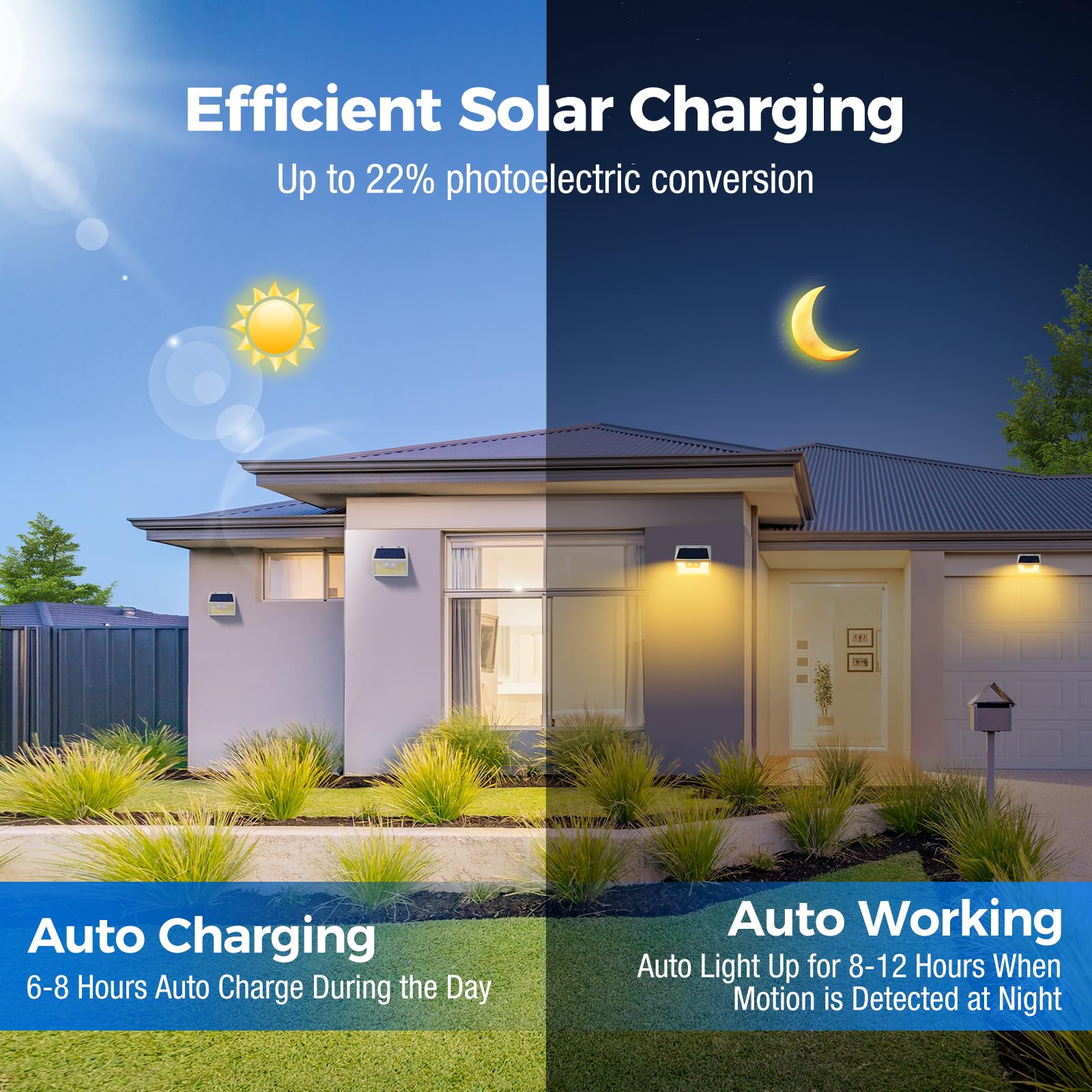 Peasur Solar Lights Outdoor Motion Sensor Waterproof, 6Pack 140Led White Solar Powered Fence Lights, 3 Modes Solar Security Wall