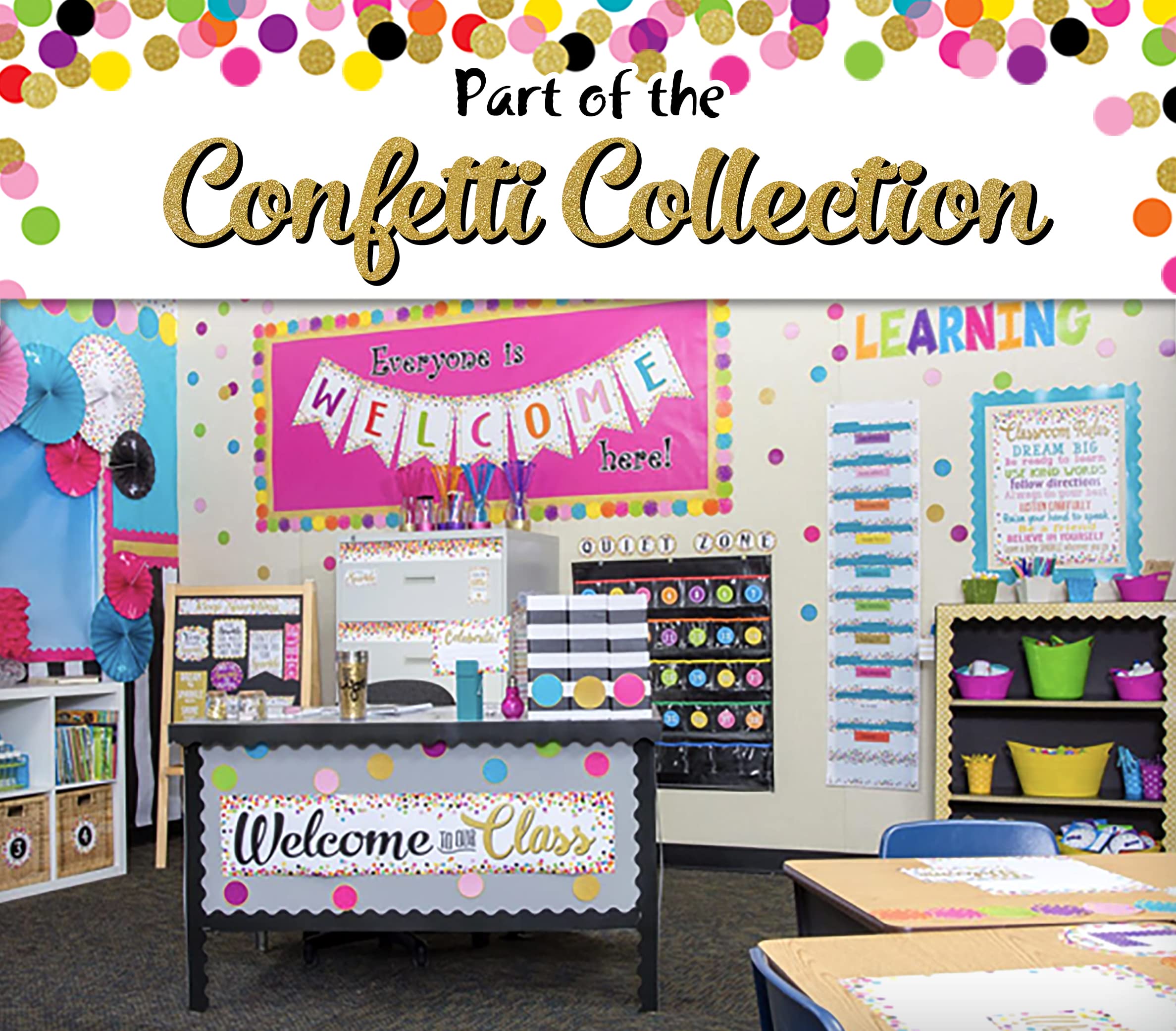 Teacher Created Resources Hanging Paper Lanterns, Gold Foil & Confetti, 8in, Multicolor, Model TCR77472