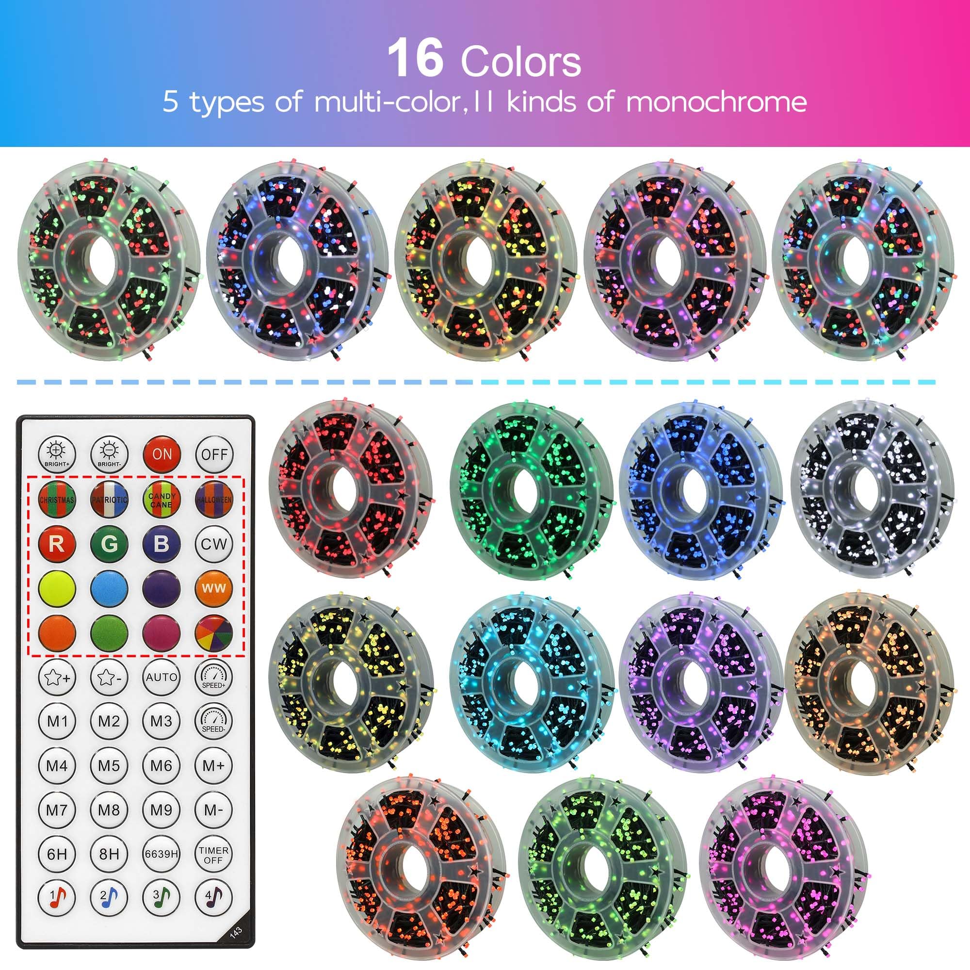 kemooie 164 FT LED Christmas Lights Outdoor, RGB Color Changing with Remote & APP Control, Green Wire, Model HB-500COI