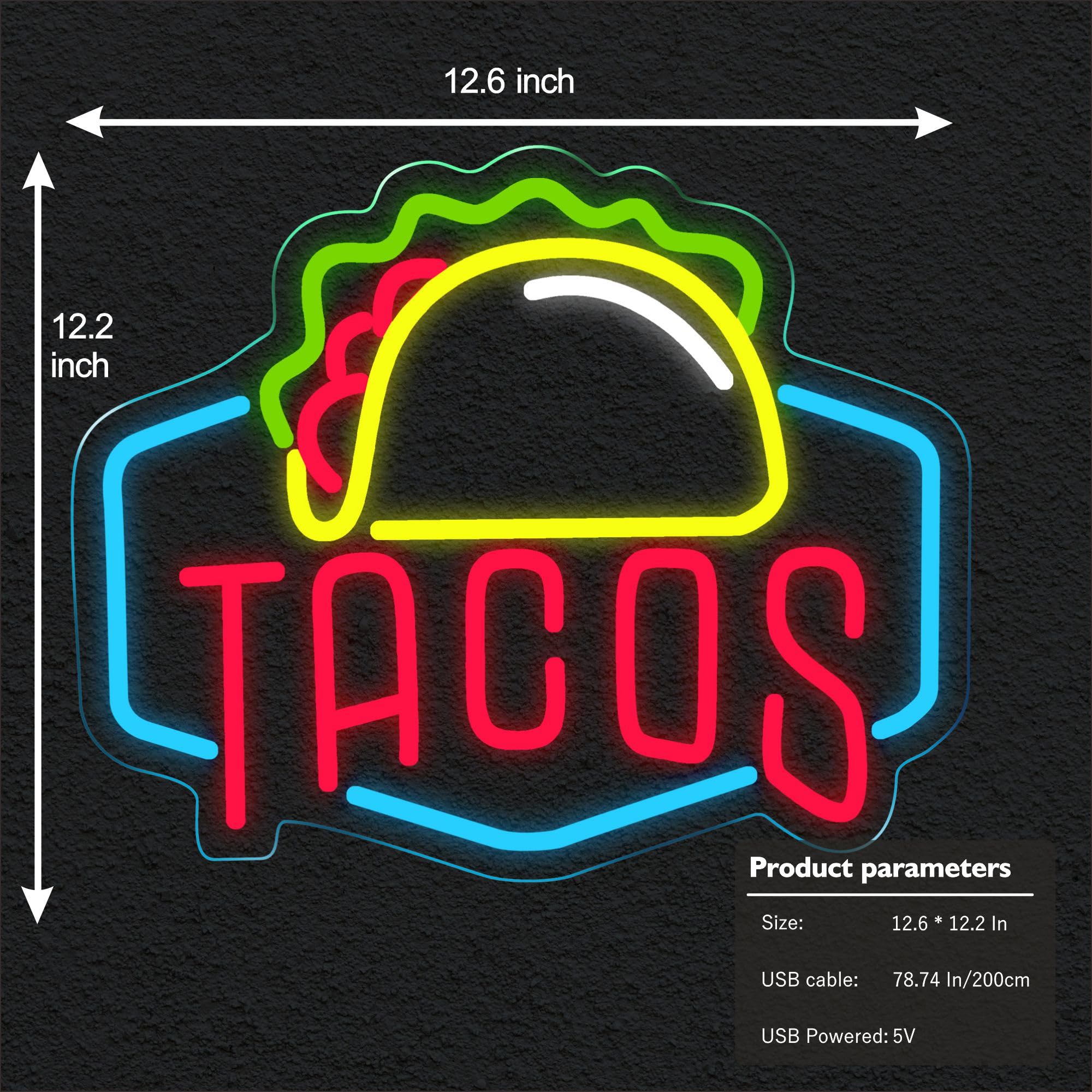 VarLietin Neon Sign for Wall Decor, USB Powered Taco Light, Acrylic, Blue Yellow Green Tacos