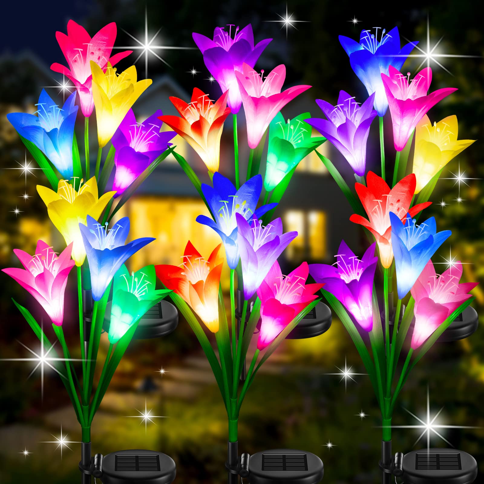 Kubace Solar Outdoor Lights Garden Decor, 6 Pack Upgraded Solar Led Flower Lights With 24 Bigger Lily Flower Lamp, 7 Color Changing Waterproof Solar Lights Outdoor For Garden Yard Decor, Gift