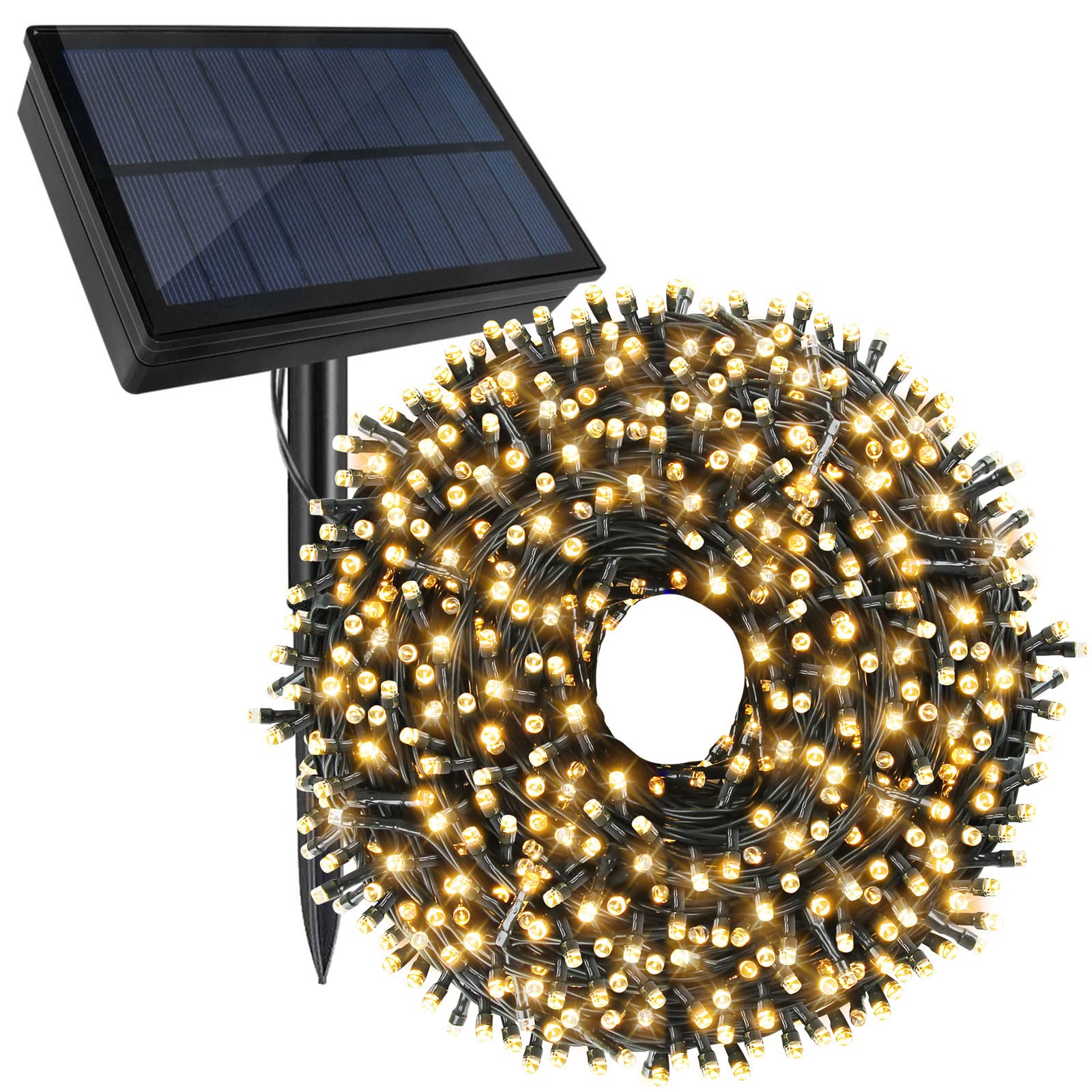 Tcamp 164Ft 500 LED Solar Christmas Lights, Warm White, Waterproof, Remote Timer, 8 Modes, Model QL300AE