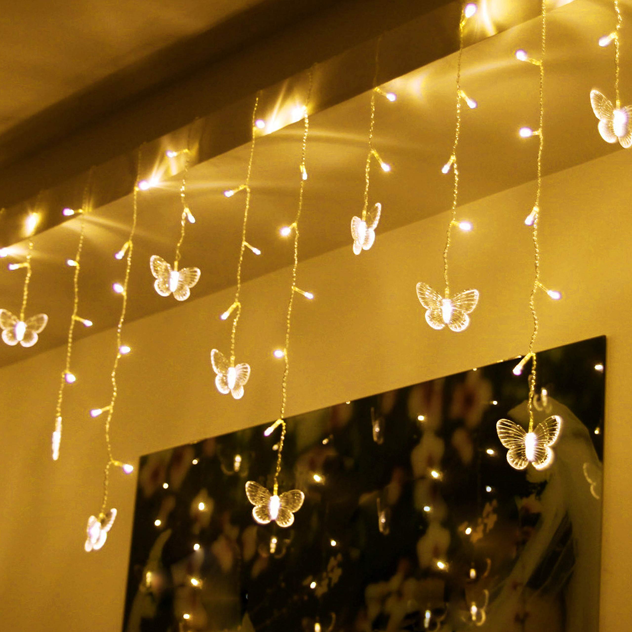 Decorman Butterfly Curtain Lights, 4.9ft 48 LED Warm White Fairy Lights, Model CLD-B-001 for Room, Party, Wedding, Christmas