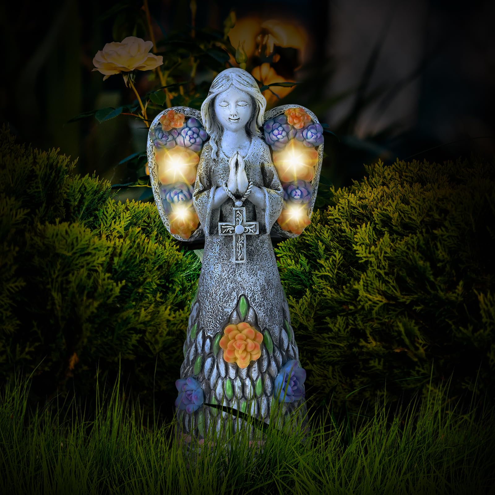 Yiosax-Garden Angels Outdoor Statue-Solar Angel for Cemetery Decor-Garden Angel Statues Praying Memorial for Patio Lawn Yard Por