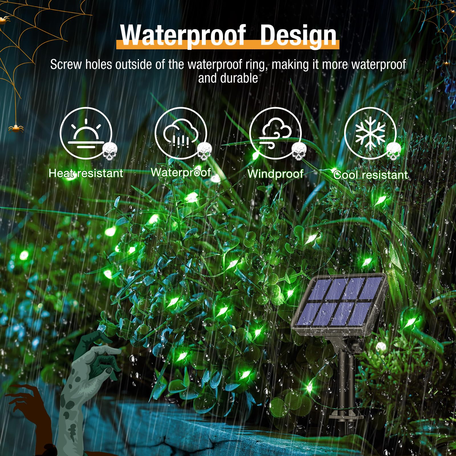 Btfarm 2 Pack Solar String Lights Outdoor, 160Led 66Ft Halloween Solar Fairy Lights Outside Waterproof, 8 Modes Solar Powered Tw